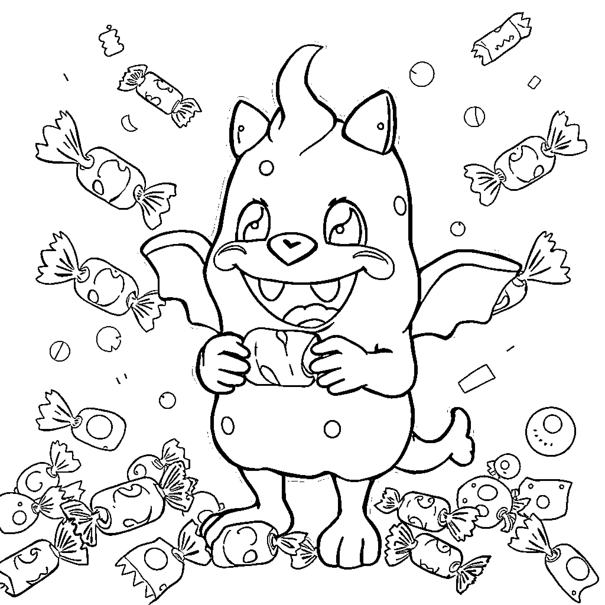 Labubu having fun with sea creatures and bubbles Coloring Page (free black-and-white line drawing printable PDF for all, from beginners to advanced learners, including children, teens, adults, and seniors)
