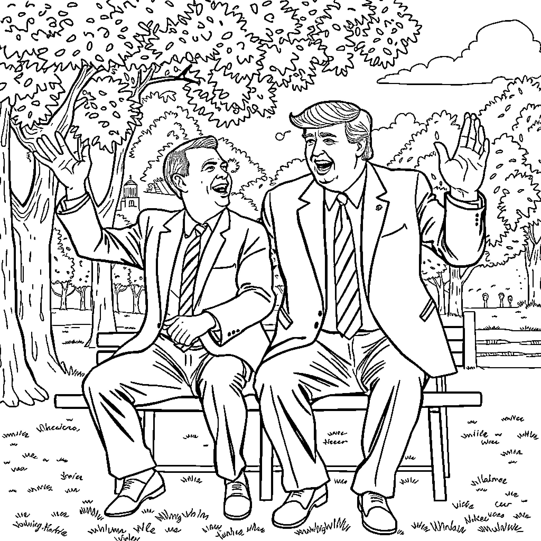 Viktor Orban in a jovial conversation with companions Coloring Page (free black-and-white line drawing printable PDF for all, from beginners to advanced learners, including children, teens, adults, and seniors)