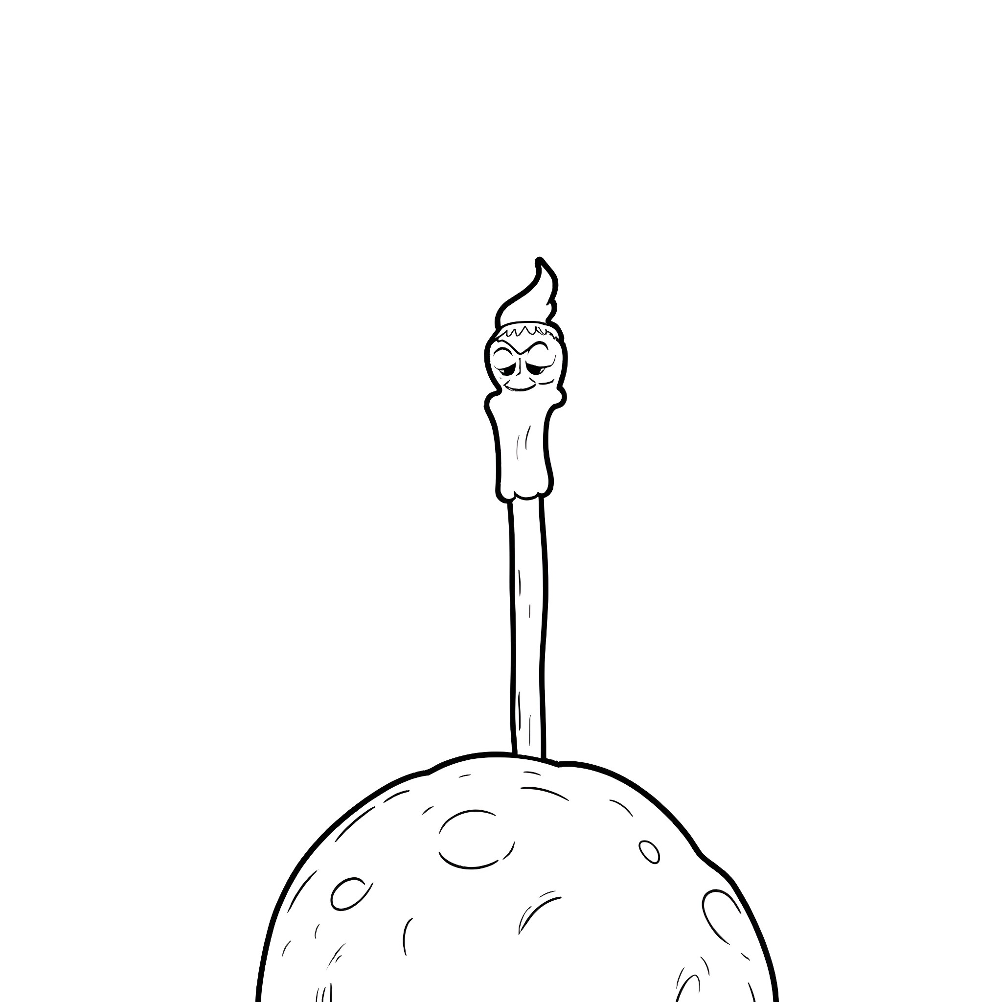 Candle on a Crescent Moon Coloring Page (free black-and-white line drawing printable PDF for all, from beginners to advanced learners, including children, teens, adults, and seniors)