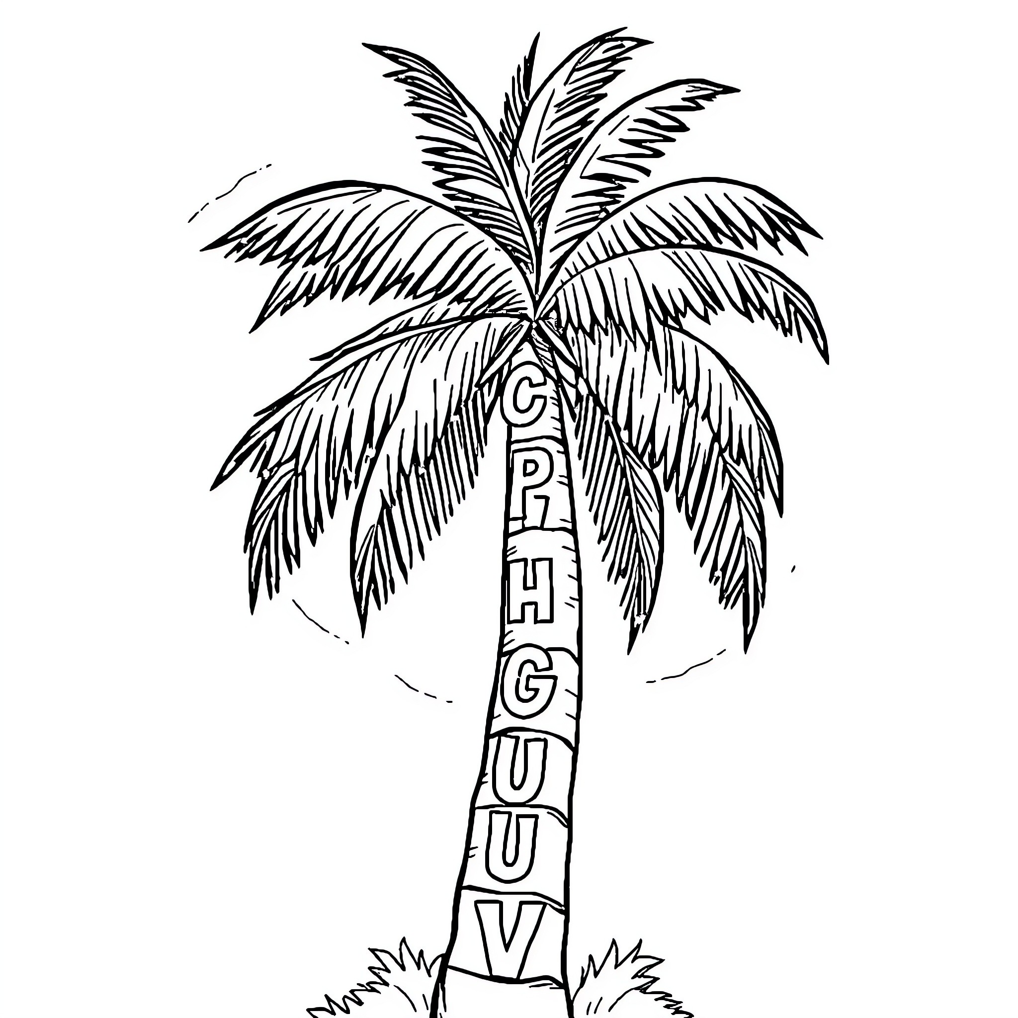 Palm Tree with Unique Markings and Fronds Coloring Page (free black-and-white line drawing printable PDF for all, from beginners to advanced learners, including children, teens, adults, and seniors)