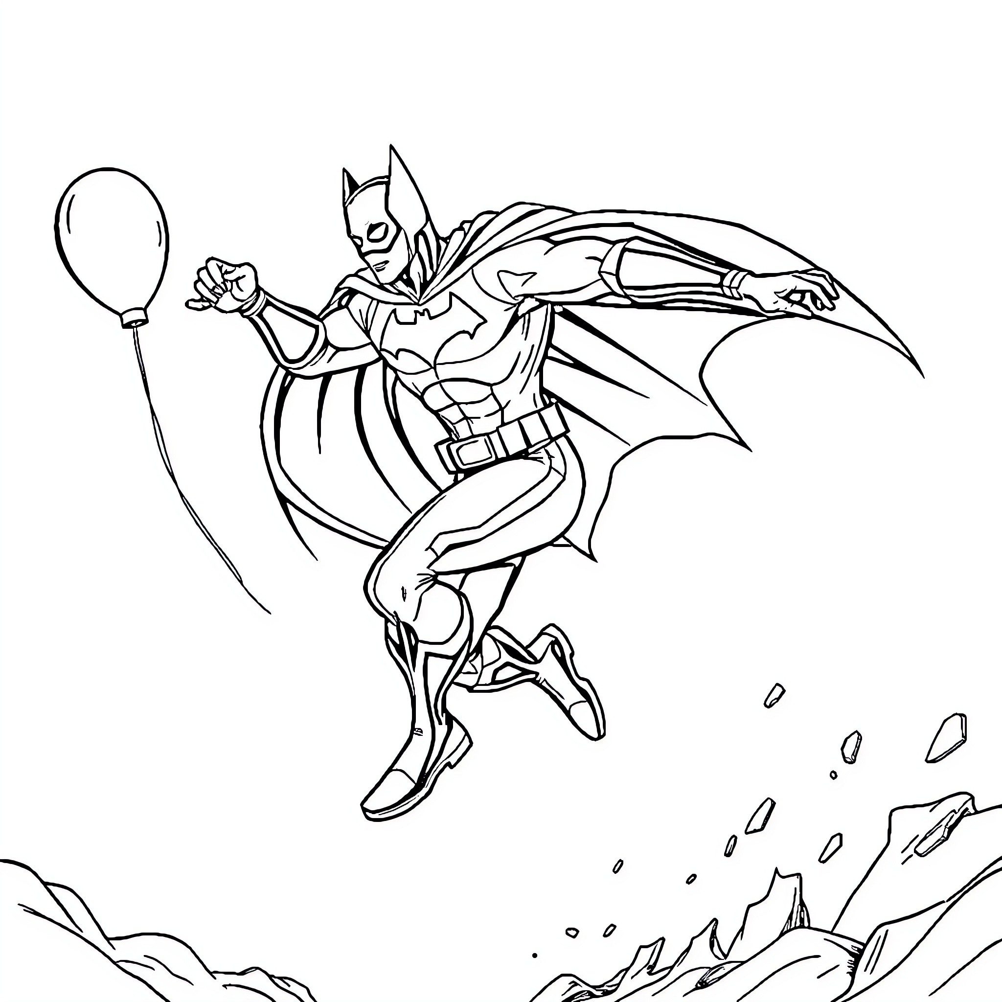 Batemane springs into action with determination Coloring Page (free black-and-white line drawing printable PDF for all, from beginners to advanced learners, including children, teens, adults, and seniors)