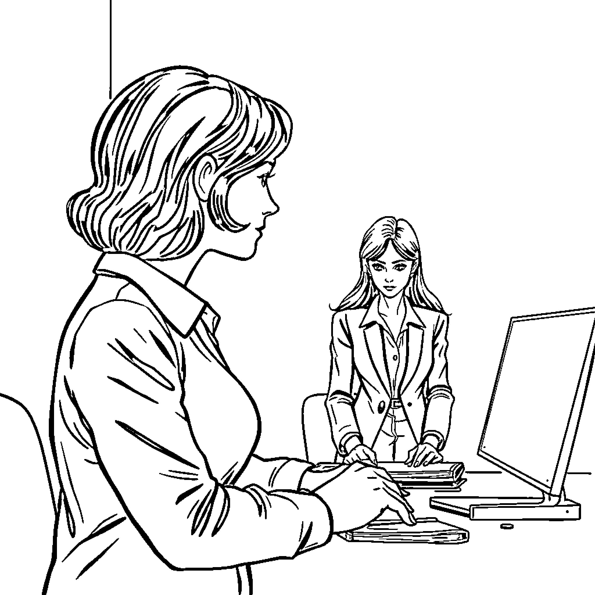 Gender equality in the workplace Coloring Page (free black-and-white line drawing printable PDF for all, from beginners to advanced learners, including children, teens, adults, and seniors)