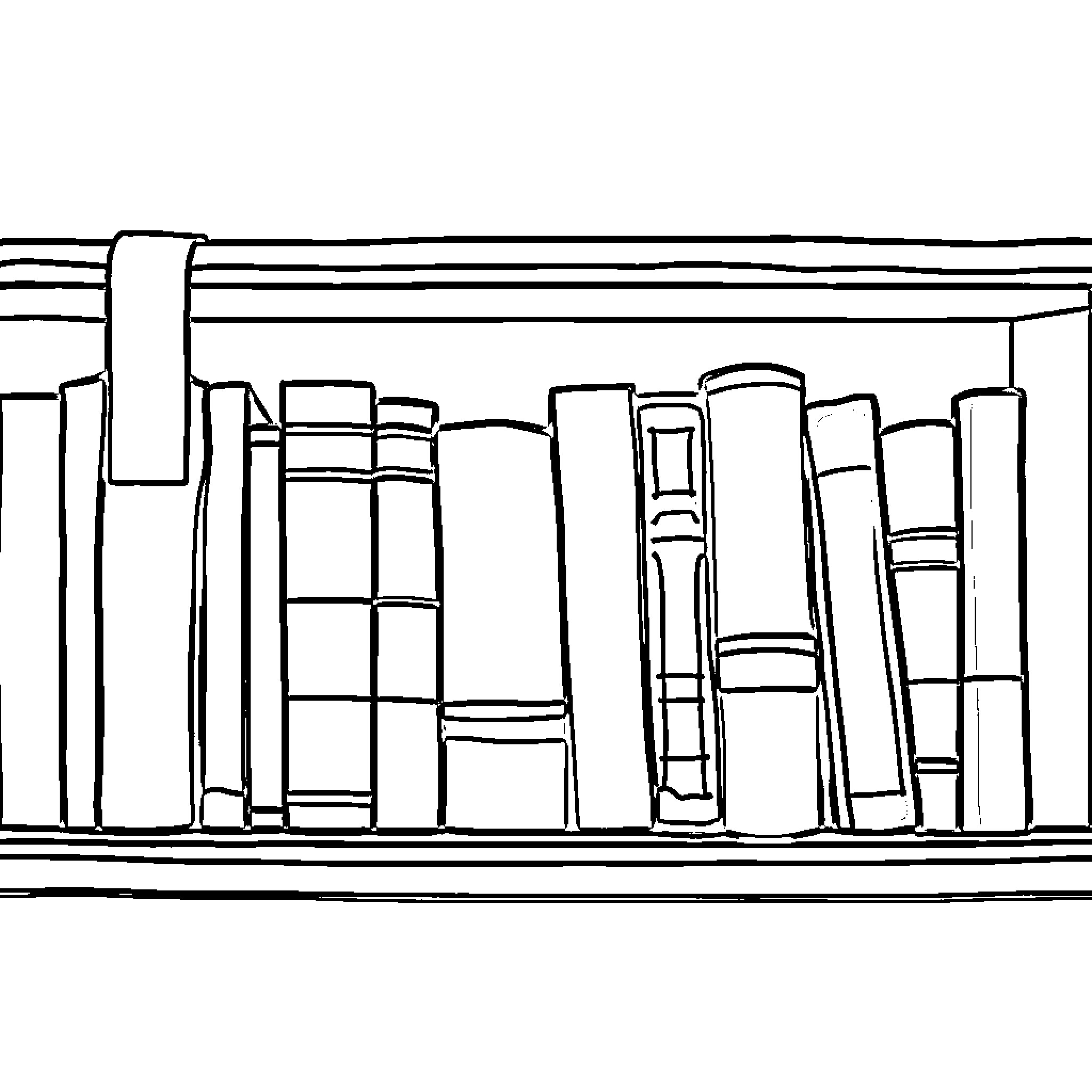Book Shelf Filled with Books Coloring Page (free black-and-white line drawing printable PDF for all, from beginners to advanced learners, including children, teens, adults, and seniors)