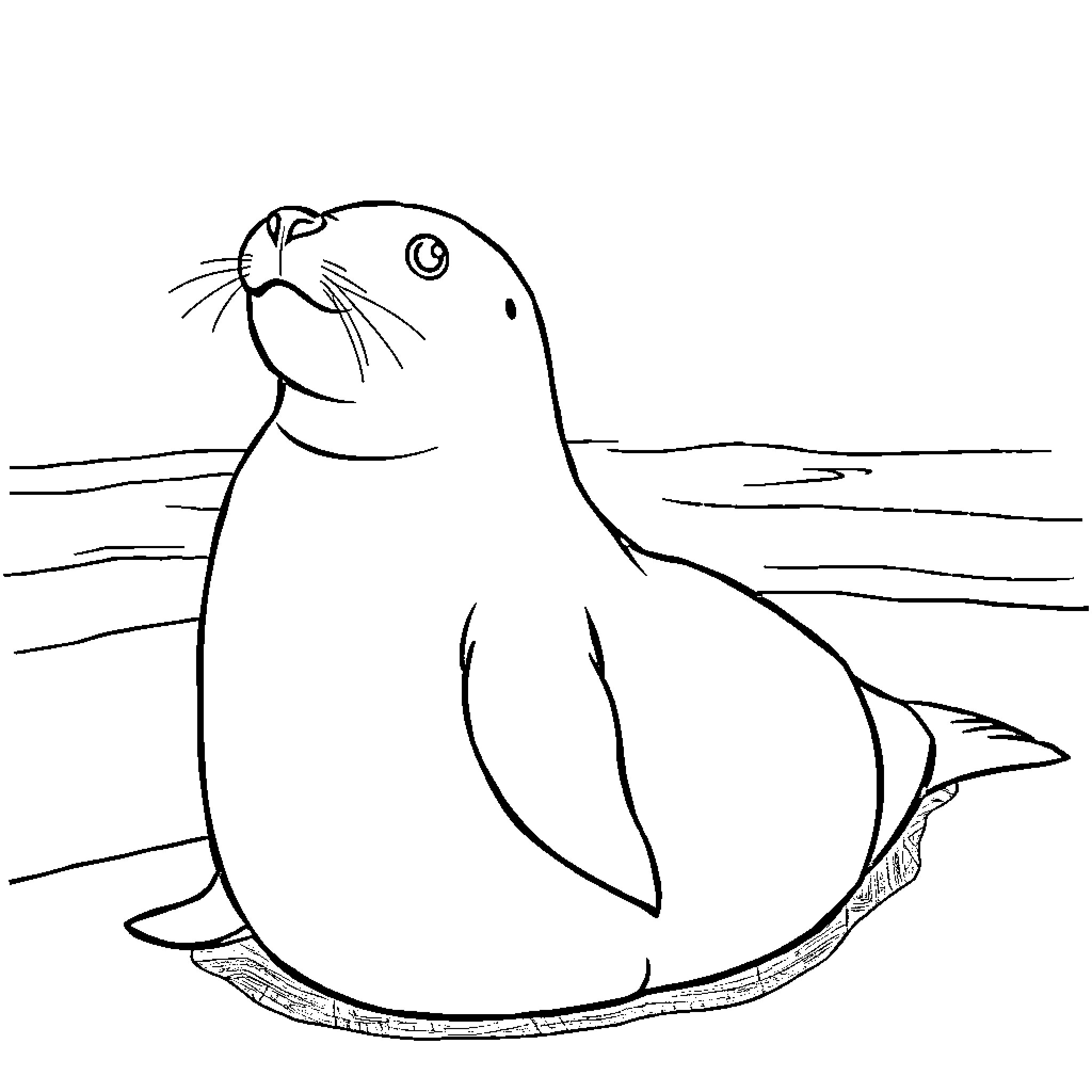 Ranaldo the Playful Seal Enjoying the Waves Coloring Page (free black-and-white line drawing printable PDF for all, from beginners to advanced learners, including children, teens, adults, and seniors)