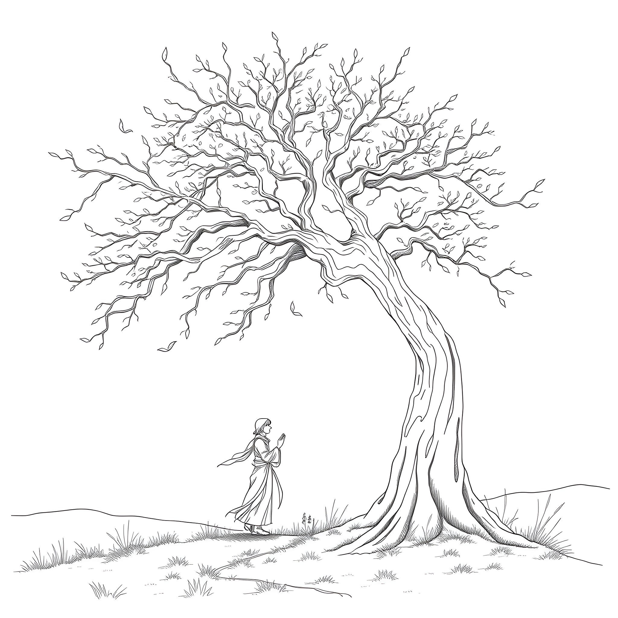 Spirit of Winter's Embrace Coloring Page (free black-and-white line drawing printable PDF for all, from beginners to advanced learners, including children, teens, adults, and seniors)