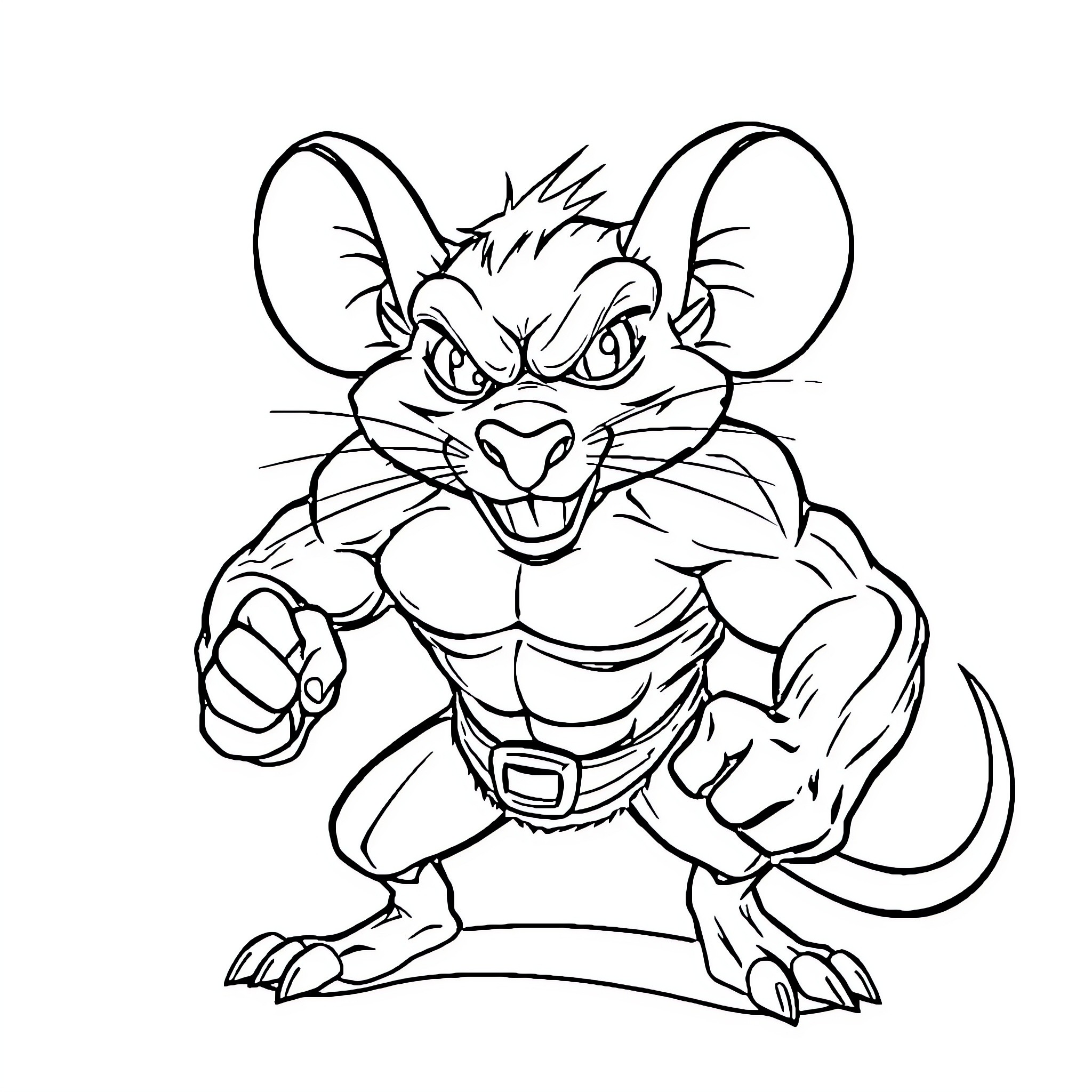 Mouse superhero in action pose Coloring Page (free black-and-white line drawing printable PDF for all, from beginners to advanced learners, including children, teens, adults, and seniors)