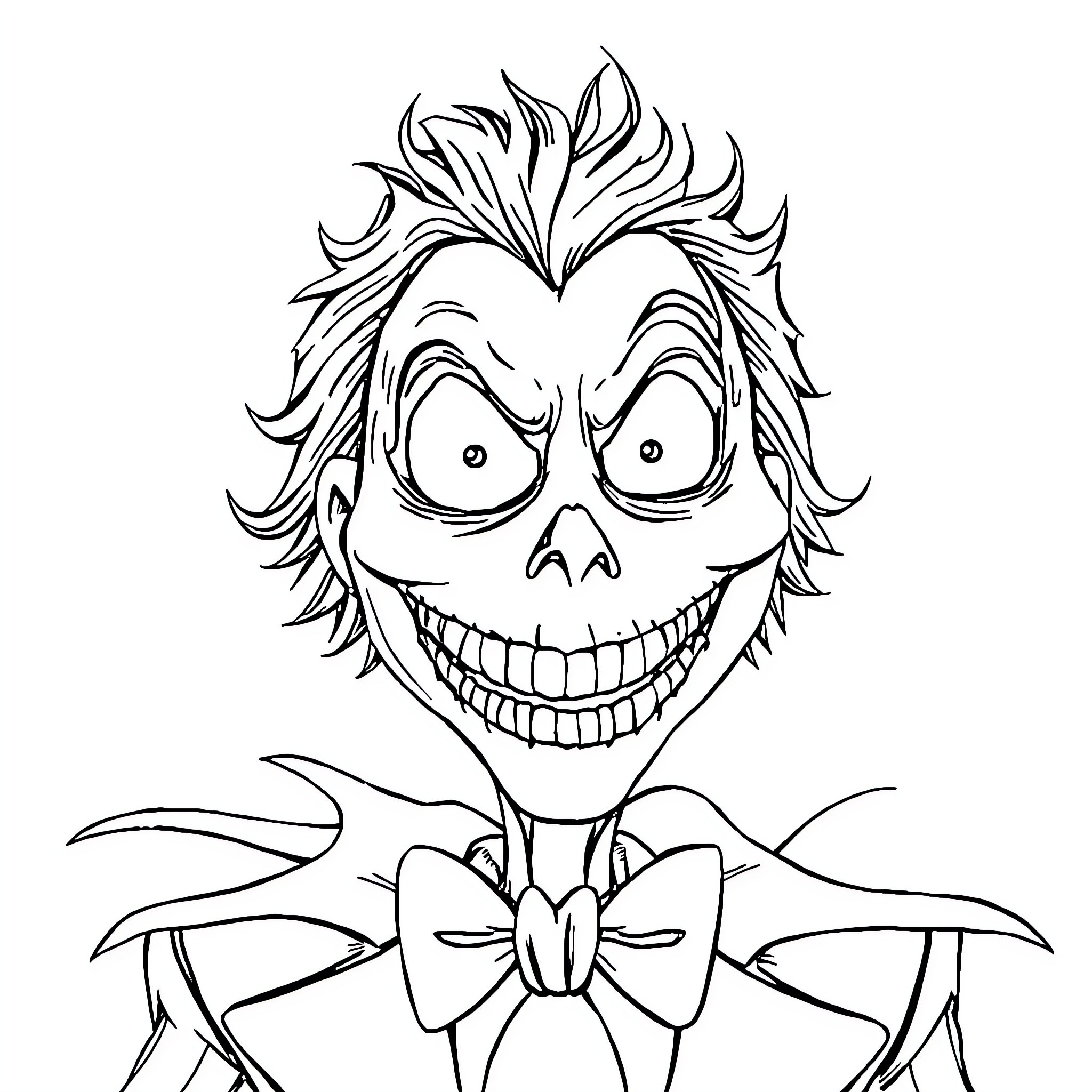 Beetlejuice's Mischievous Grin and Tousled Appearance Coloring Page (free black-and-white line drawing printable PDF for all, from beginners to advanced learners, including children, teens, adults, and seniors)