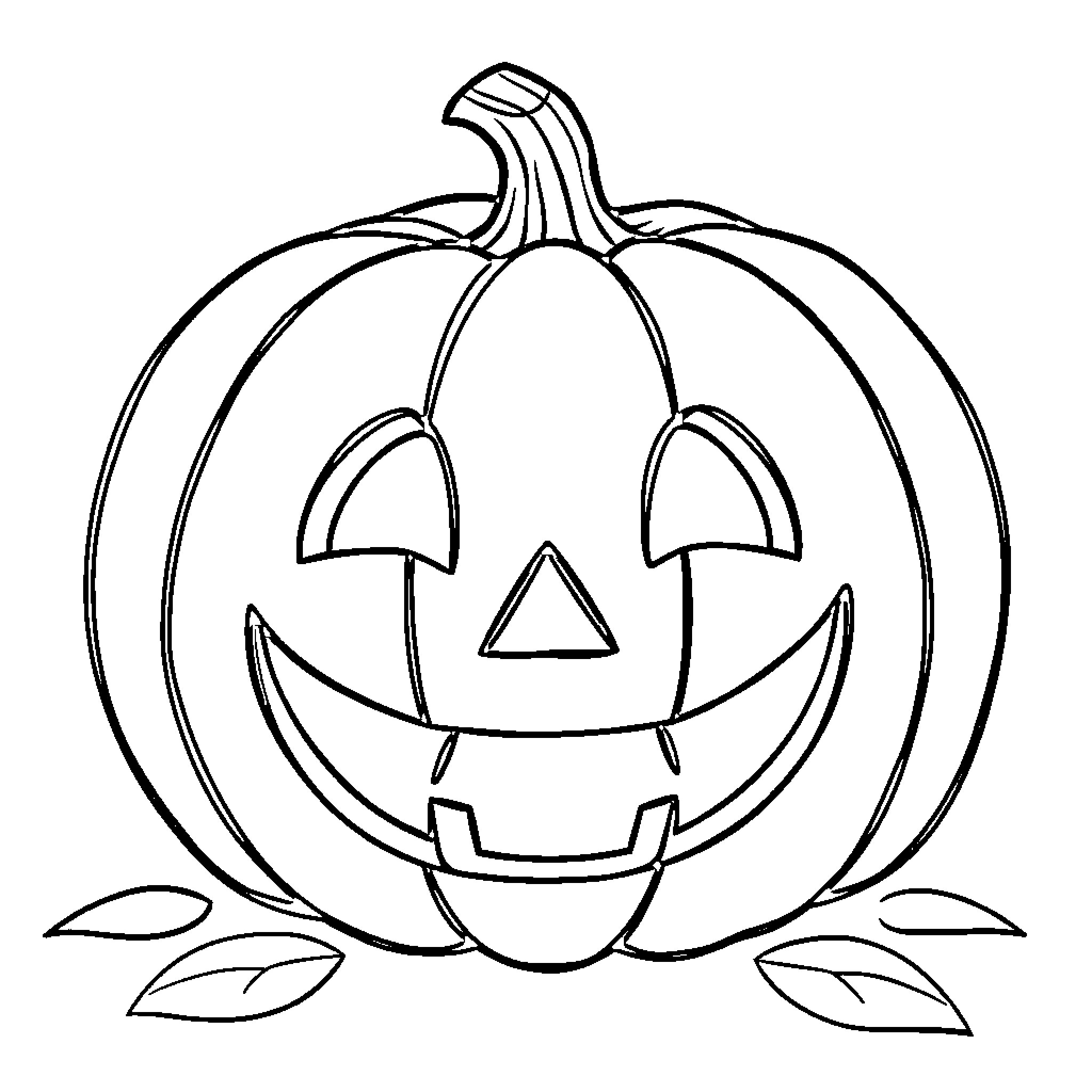 Pumpkin carved with smiling face Coloring Page (free black-and-white line drawing printable PDF for all, from beginners to advanced learners, including children, teens, adults, and seniors)