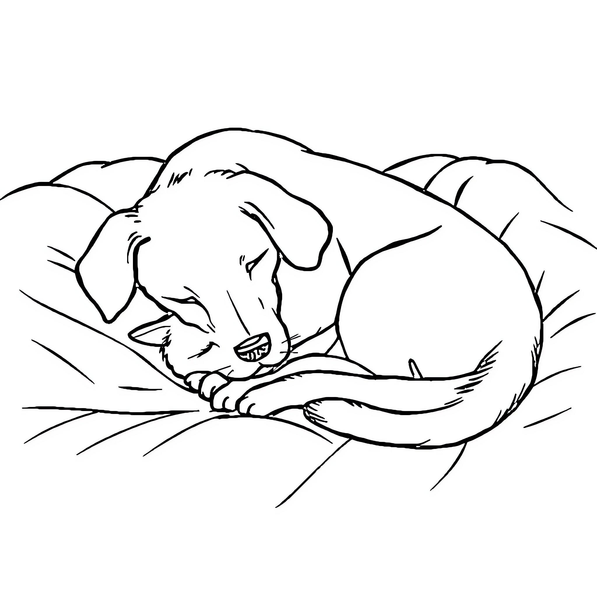 Dog sleeping peacefully in the mountains Coloring Page (free black-and-white line drawing printable PDF for all, from beginners to advanced learners, including children, teens, adults, and seniors)