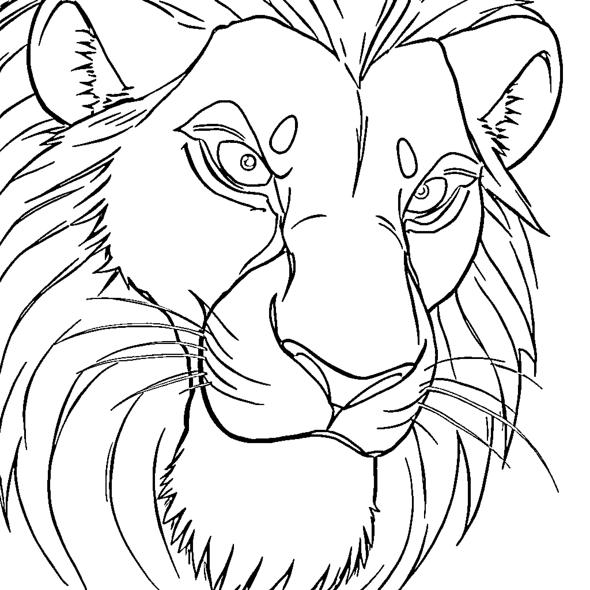 Scar of the Fierce Lion's Gaze Coloring Page (free black-and-white line drawing printable PDF for all, from beginners to advanced learners, including children, teens, adults, and seniors)