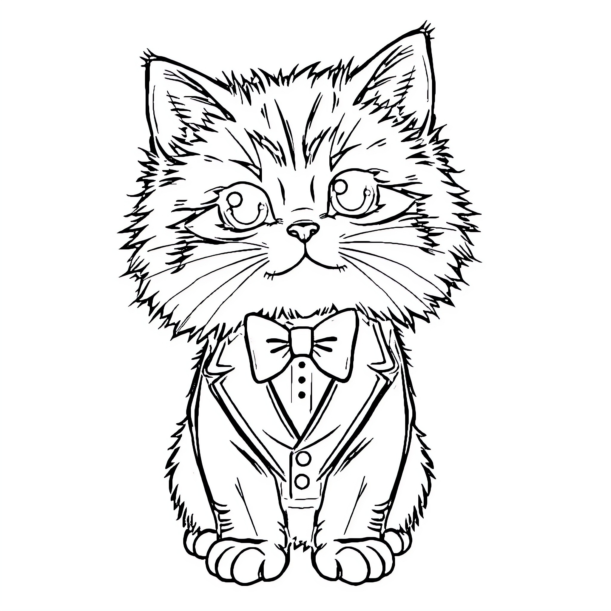 Cat dressed in formal attire Coloring Page (free black-and-white line drawing printable PDF for all, from beginners to advanced learners, including children, teens, adults, and seniors)