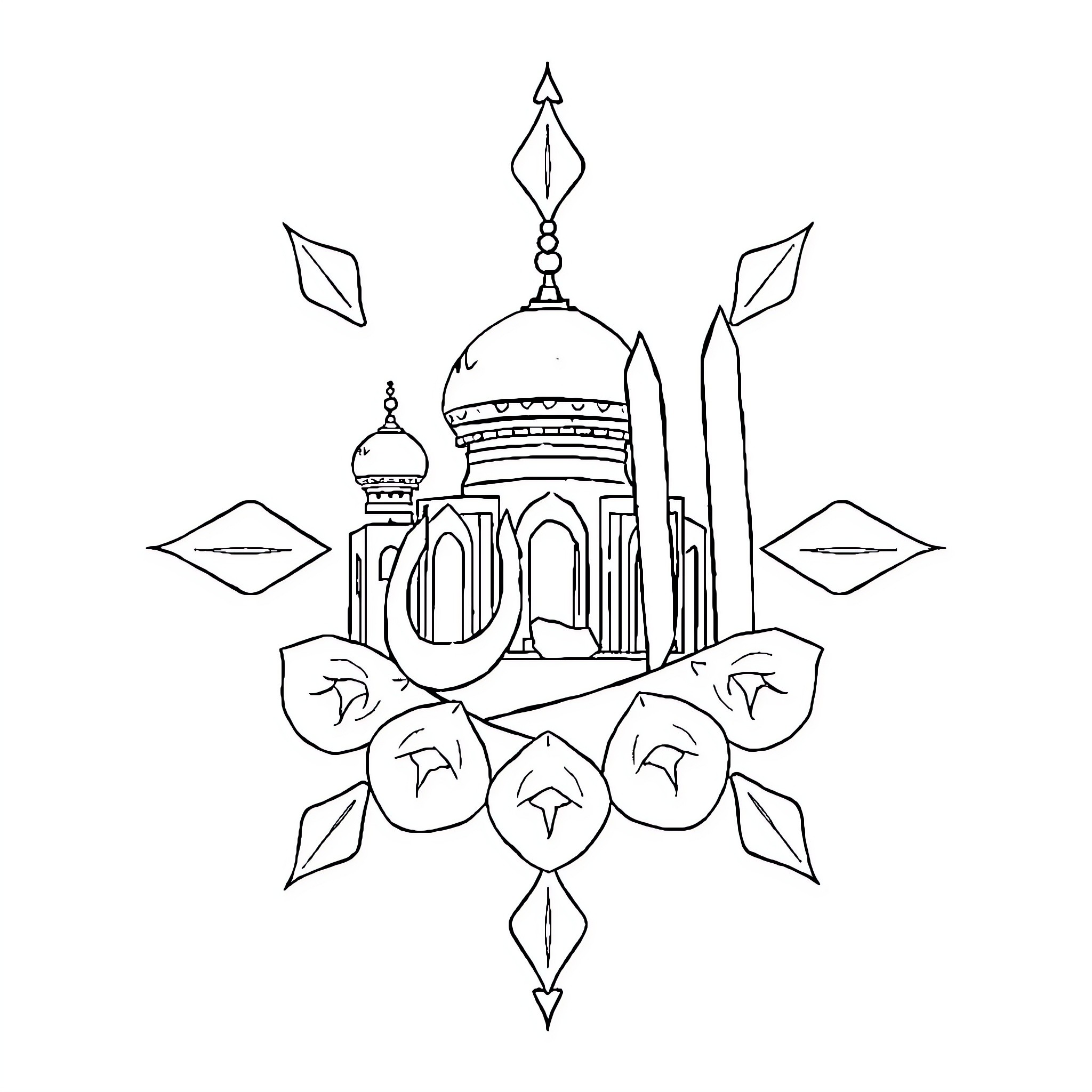 Animal figures in an ornate architectural setting Coloring Page (free black-and-white line drawing printable PDF for all, from beginners to advanced learners, including children, teens, adults, and seniors)