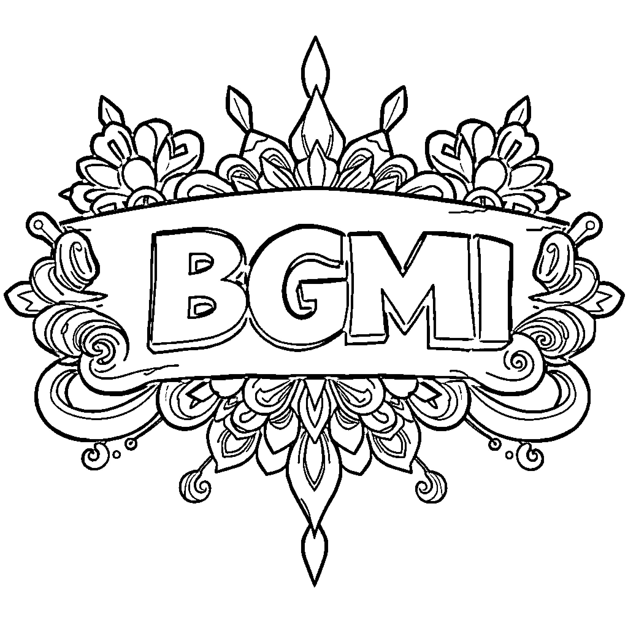 BGMI Decorative Floral Design Coloring Page (free black-and-white line drawing printable PDF for all, from beginners to advanced learners, including children, teens, adults, and seniors)