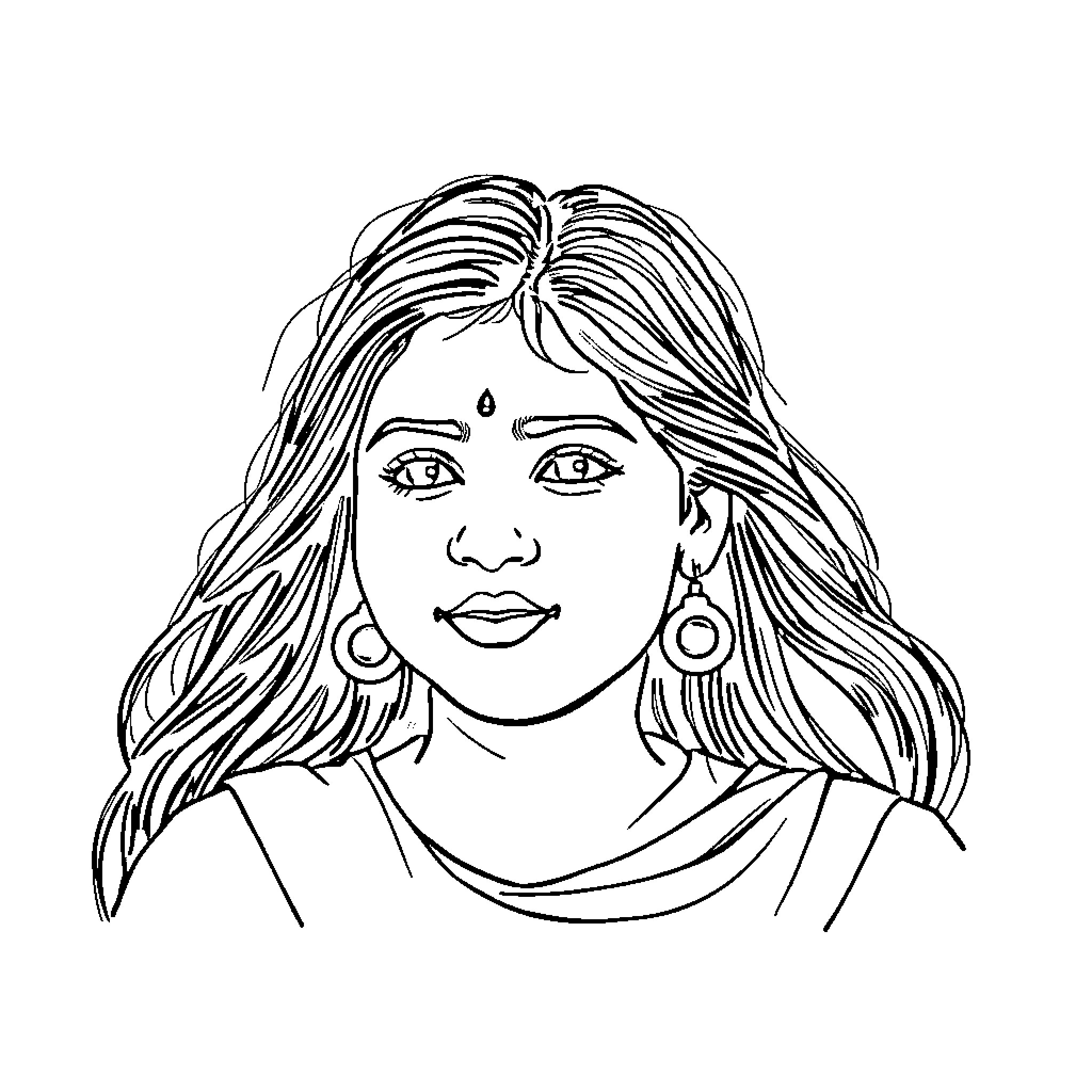 YouTube Thumbnail of a young woman with long hair Coloring Page (free black-and-white line drawing printable PDF for all, from beginners to advanced learners, including children, teens, adults, and seniors)