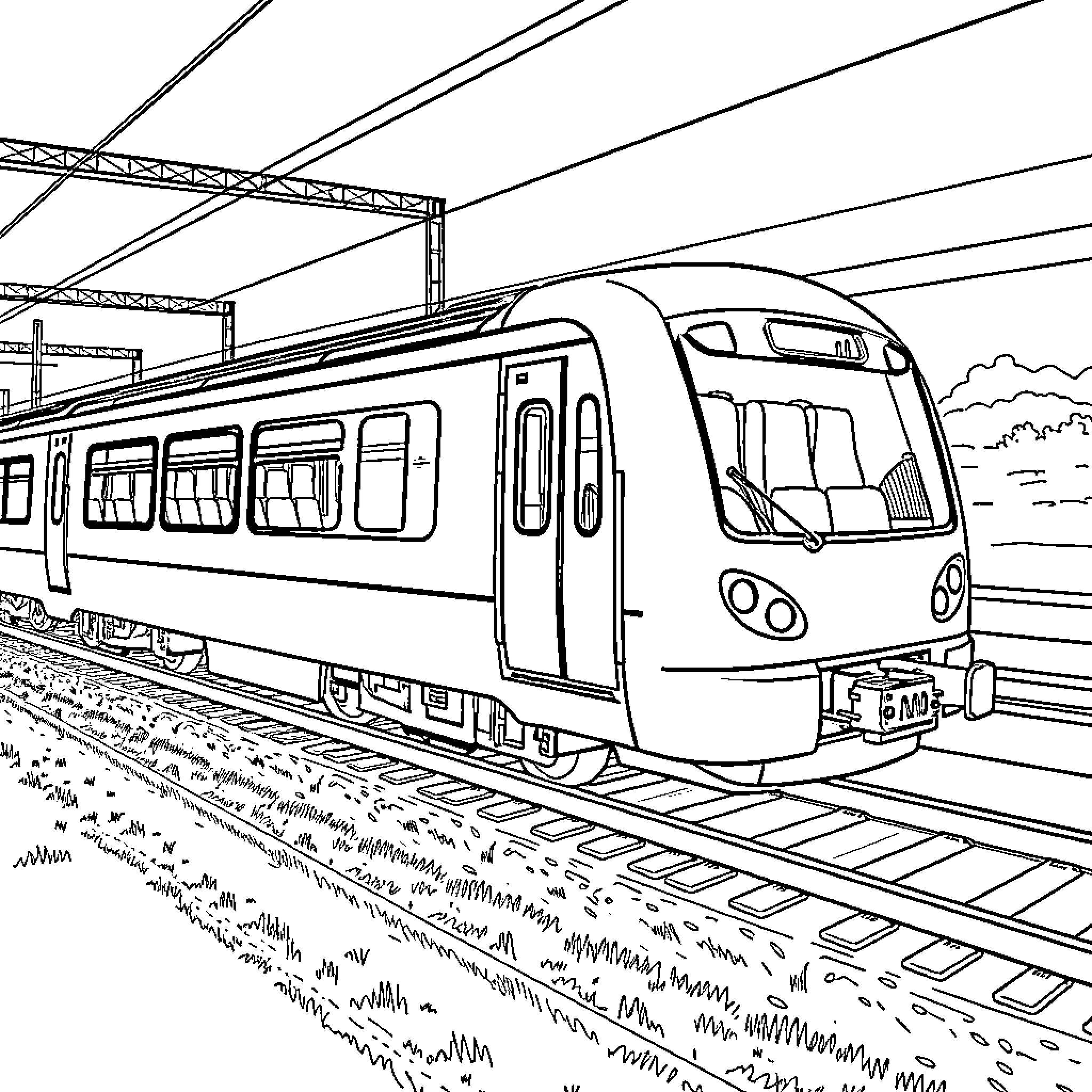 Class 350 Train at the Station Coloring Page (free black-and-white line drawing printable PDF for all, from beginners to advanced learners, including children, teens, adults, and seniors)