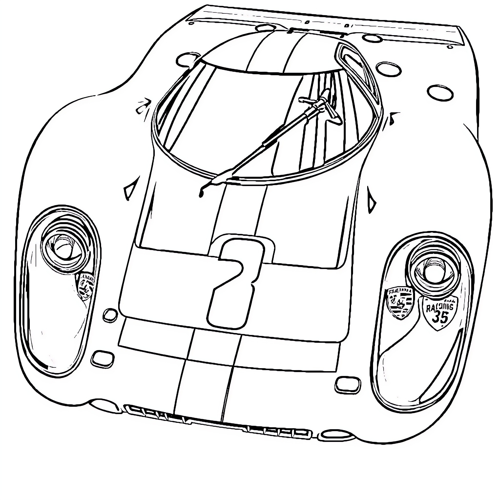 Porsche racing car on the track Coloring Page (free black-and-white line drawing printable PDF for all, from beginners to advanced learners, including children, teens, adults, and seniors)