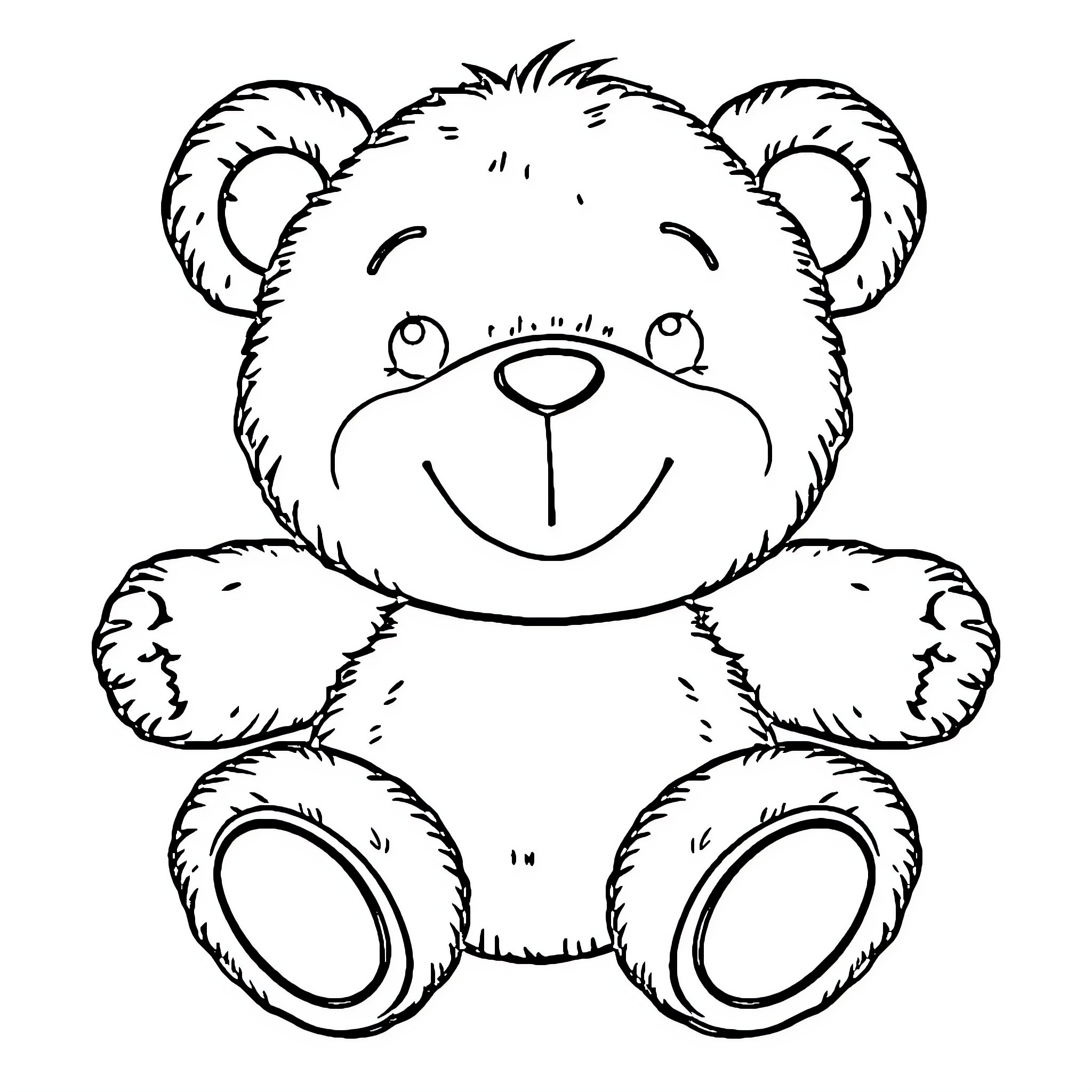 Teddy Bear with Cute Expression Coloring Page (free black-and-white line drawing printable PDF for all, from beginners to advanced learners, including children, teens, adults, and seniors)