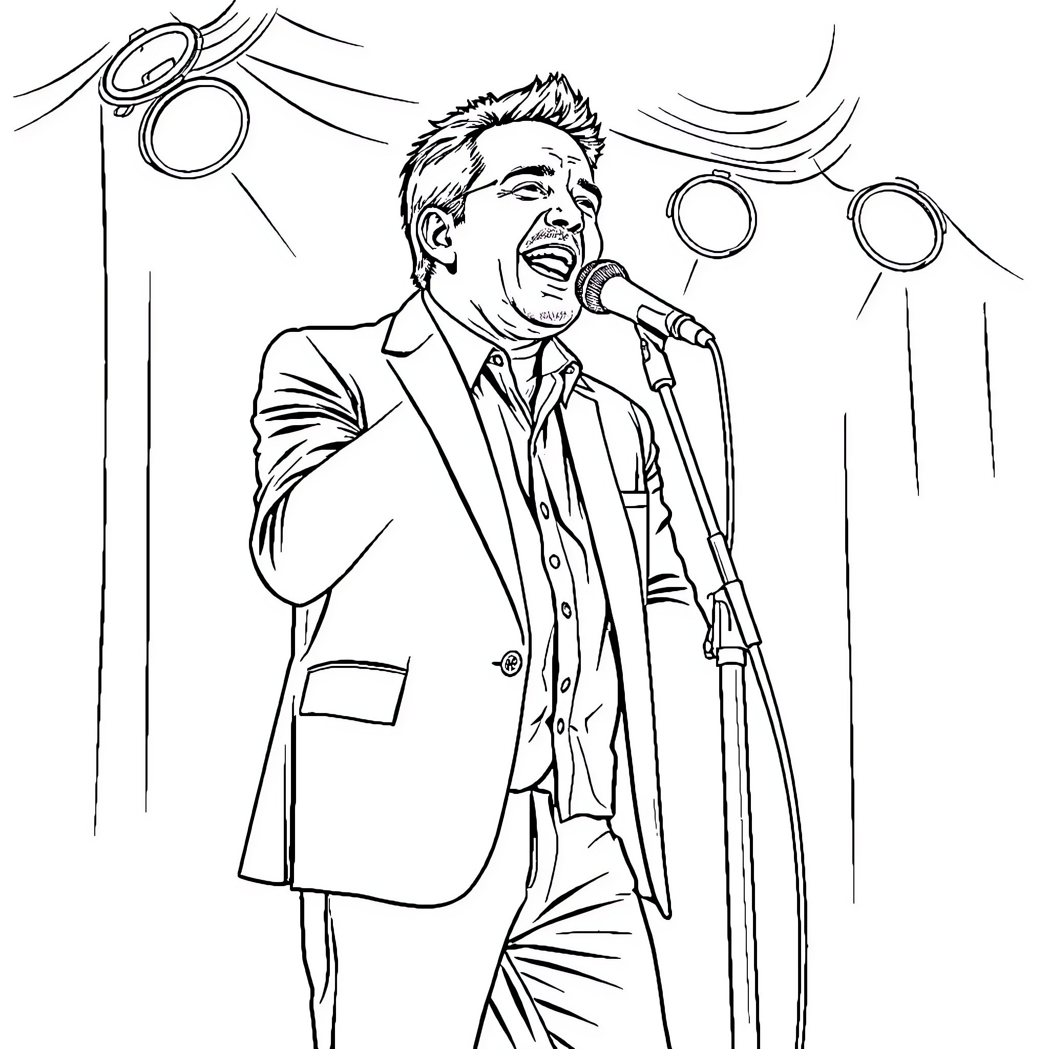 Benson Boone's captivating performance on stage Coloring Page (free black-and-white line drawing printable PDF for all, from beginners to advanced learners, including children, teens, adults, and seniors)