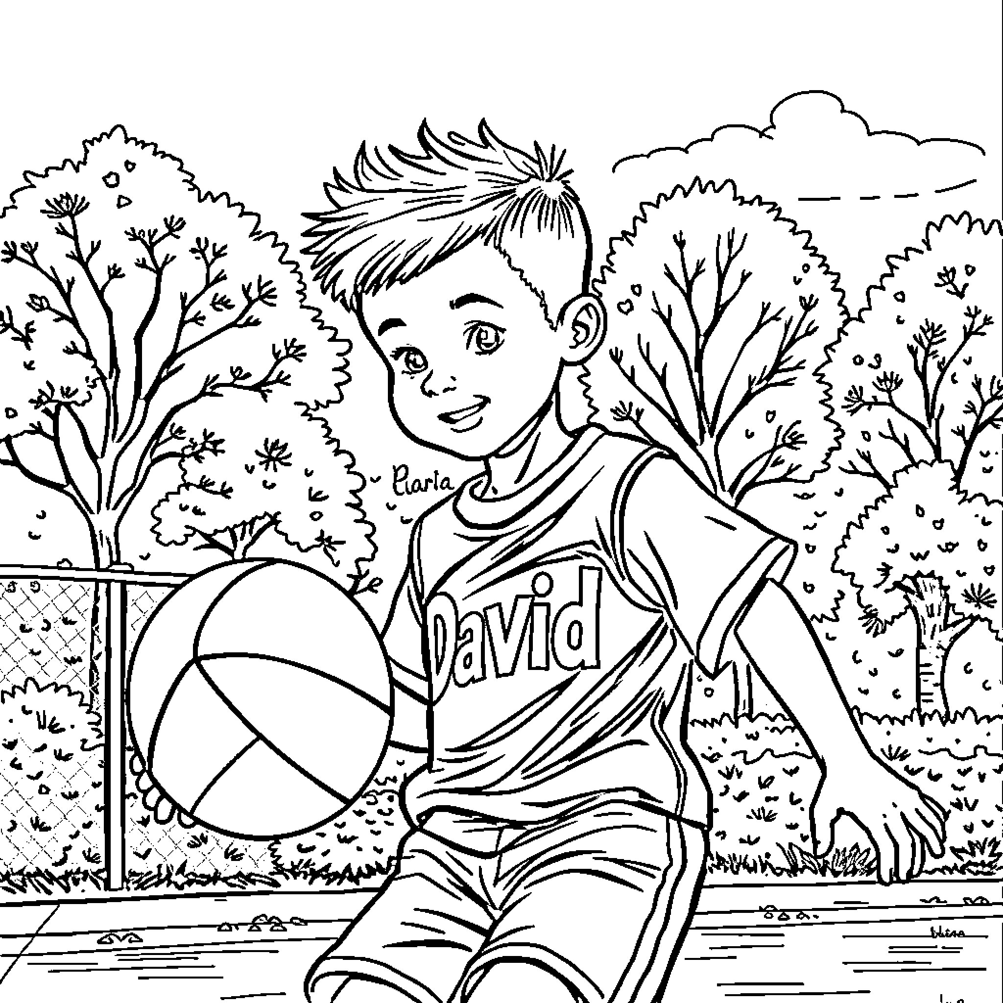 Niño jugando con una pelota en el parque Coloring Page (free black-and-white line drawing printable PDF for all, from beginners to advanced learners, including children, teens, adults, and seniors)