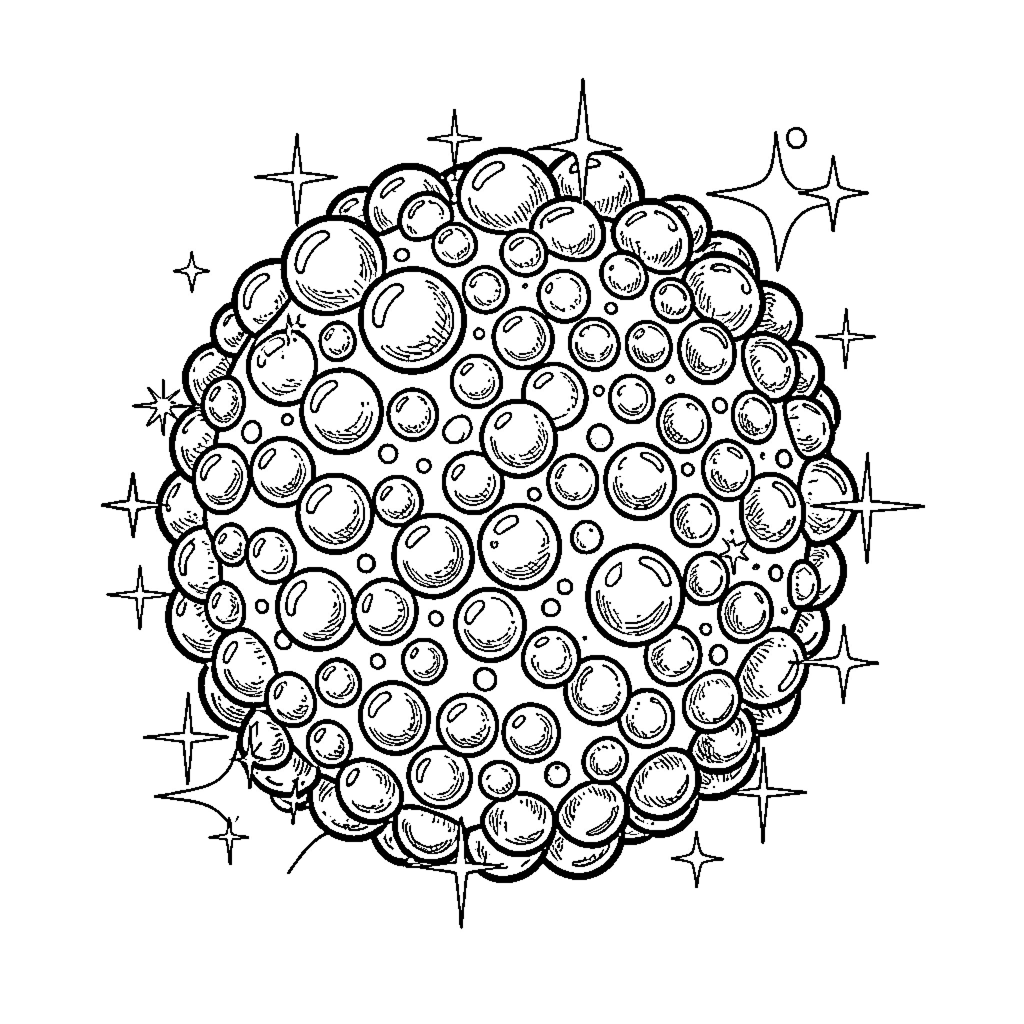 Beadazzled sphere shimmering with many sparkling stars Coloring Page (free black-and-white line drawing printable PDF for all, from beginners to advanced learners, including children, teens, adults, and seniors)