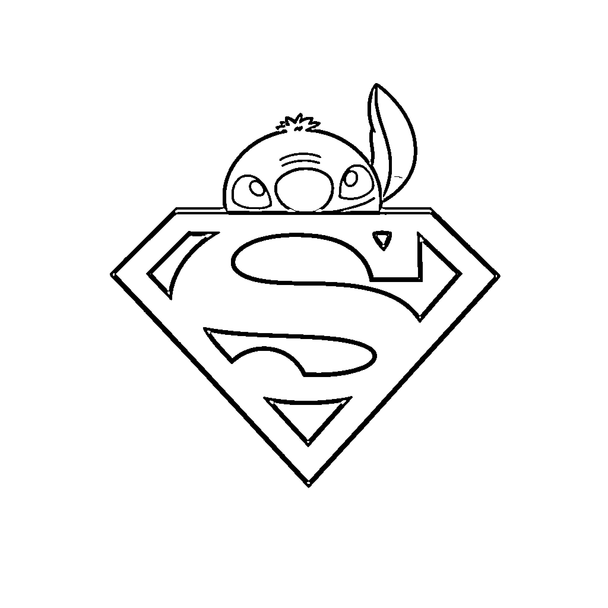 Superman Stitch Peeking from Behind Logo Coloring Page (free black-and-white line drawing printable PDF for all, from beginners to advanced learners, including children, teens, adults, and seniors)