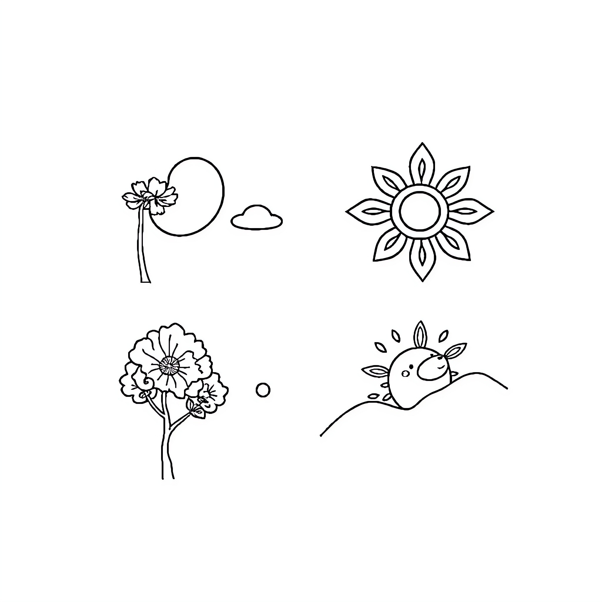 Season Symbols and Natural Elements Coloring Page (free black-and-white line drawing printable PDF for all, from beginners to advanced learners, including children, teens, adults, and seniors)