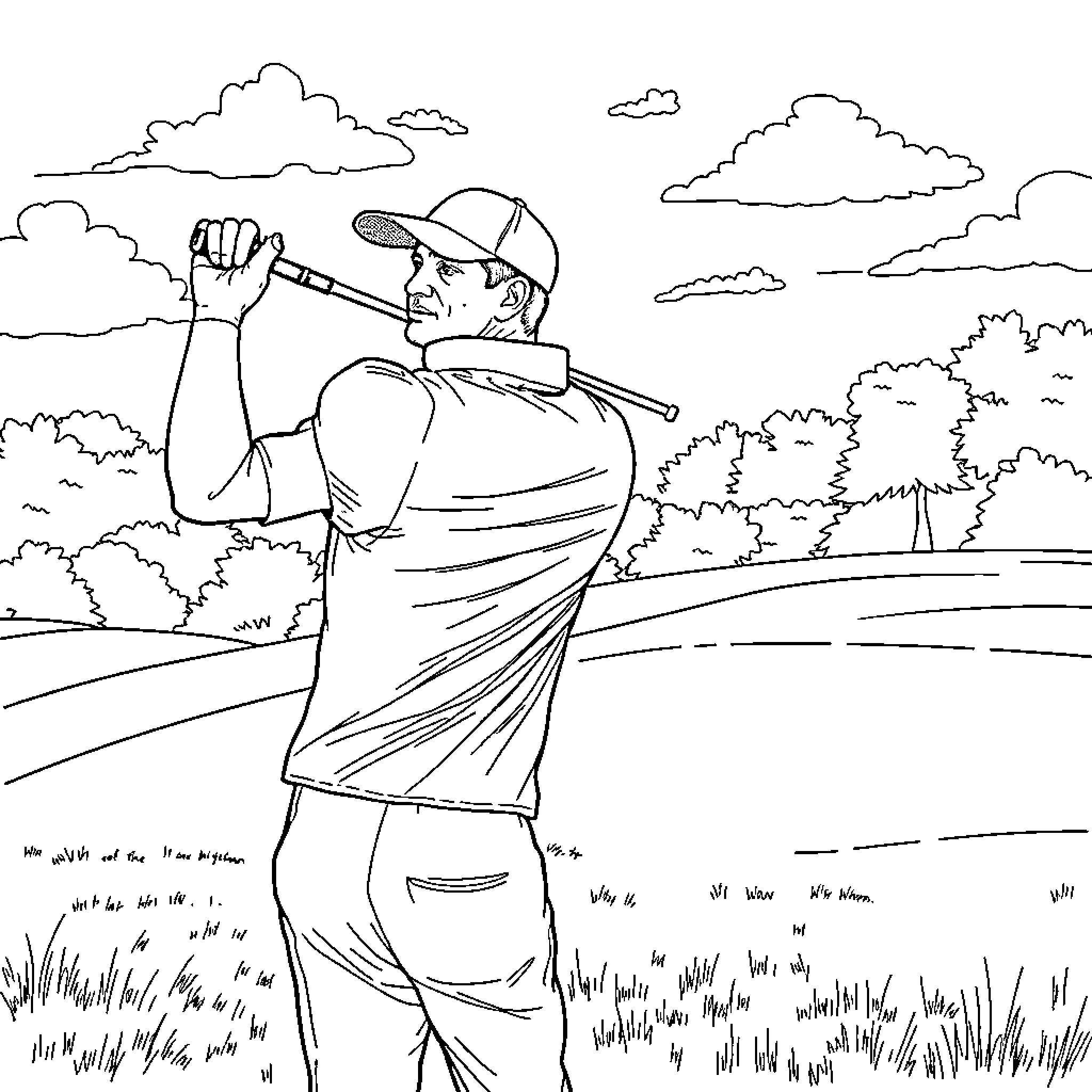 Physiotherapist Helping Patient with Outdoor Exercise Coloring Page (free black-and-white line drawing printable PDF for all, from beginners to advanced learners, including children, teens, adults, and seniors)