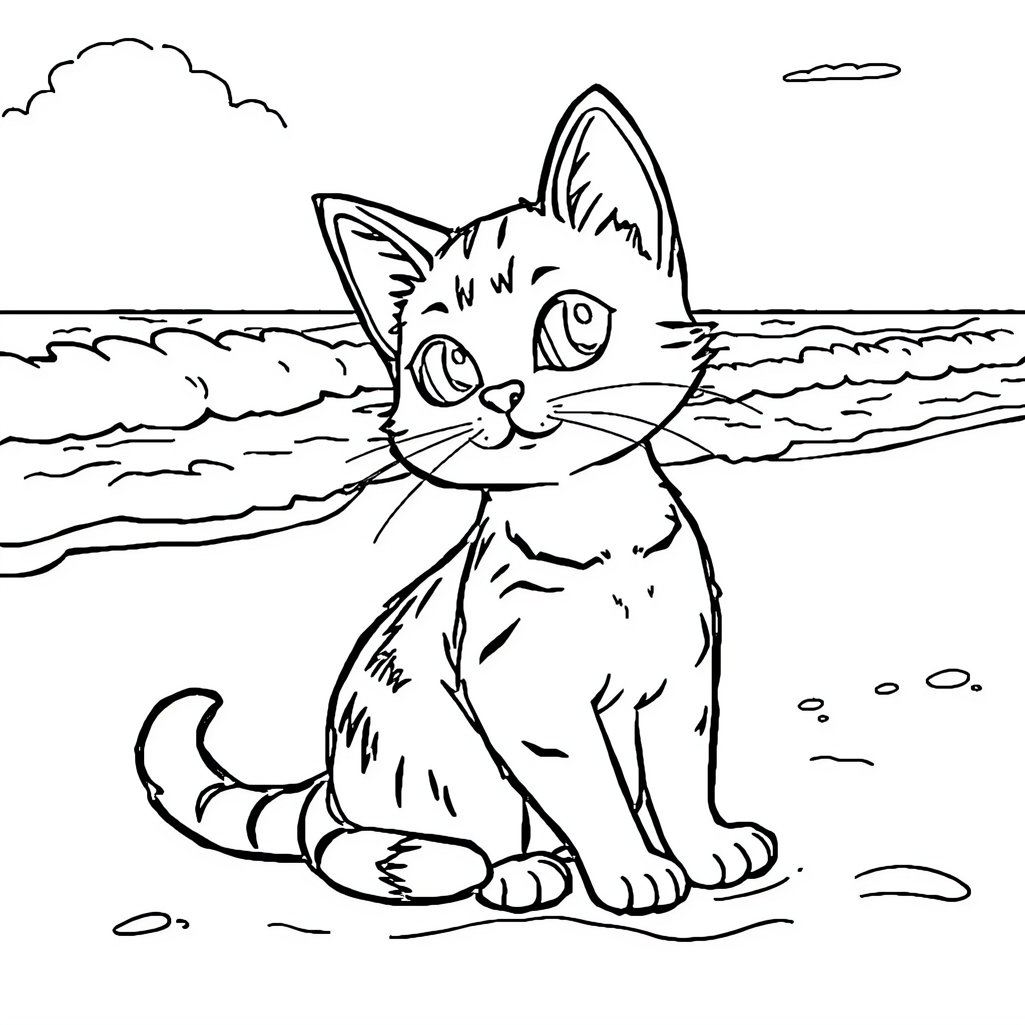 Gabychat's Coastal Adventure Coloring Page (free black-and-white line drawing printable PDF for all, from beginners to advanced learners, including children, teens, adults, and seniors)