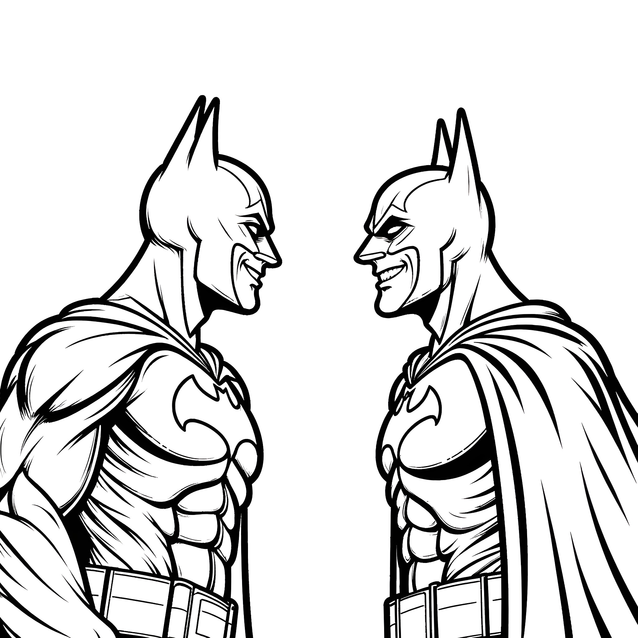 Batman Confronting Adversary in Dramatic Stance Coloring Page (free black-and-white line drawing printable PDF for all, from beginners to advanced learners, including children, teens, adults, and seniors)
