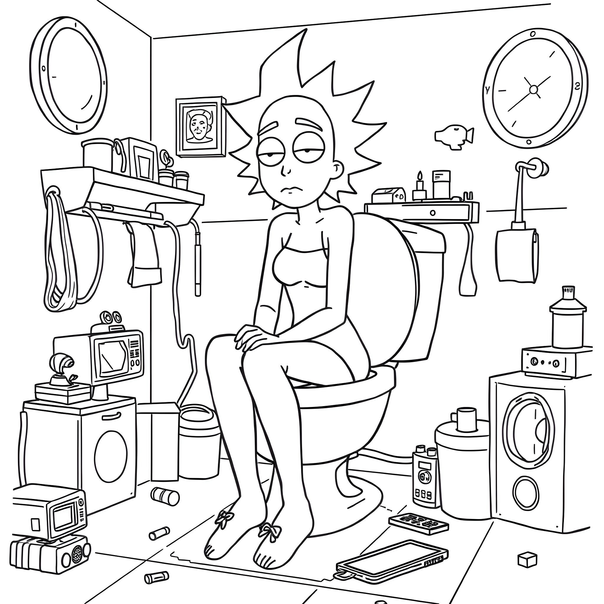 Summer in the messy home Coloring Page (free black-and-white line drawing printable PDF for all, from beginners to advanced learners, including children, teens, adults, and seniors)
