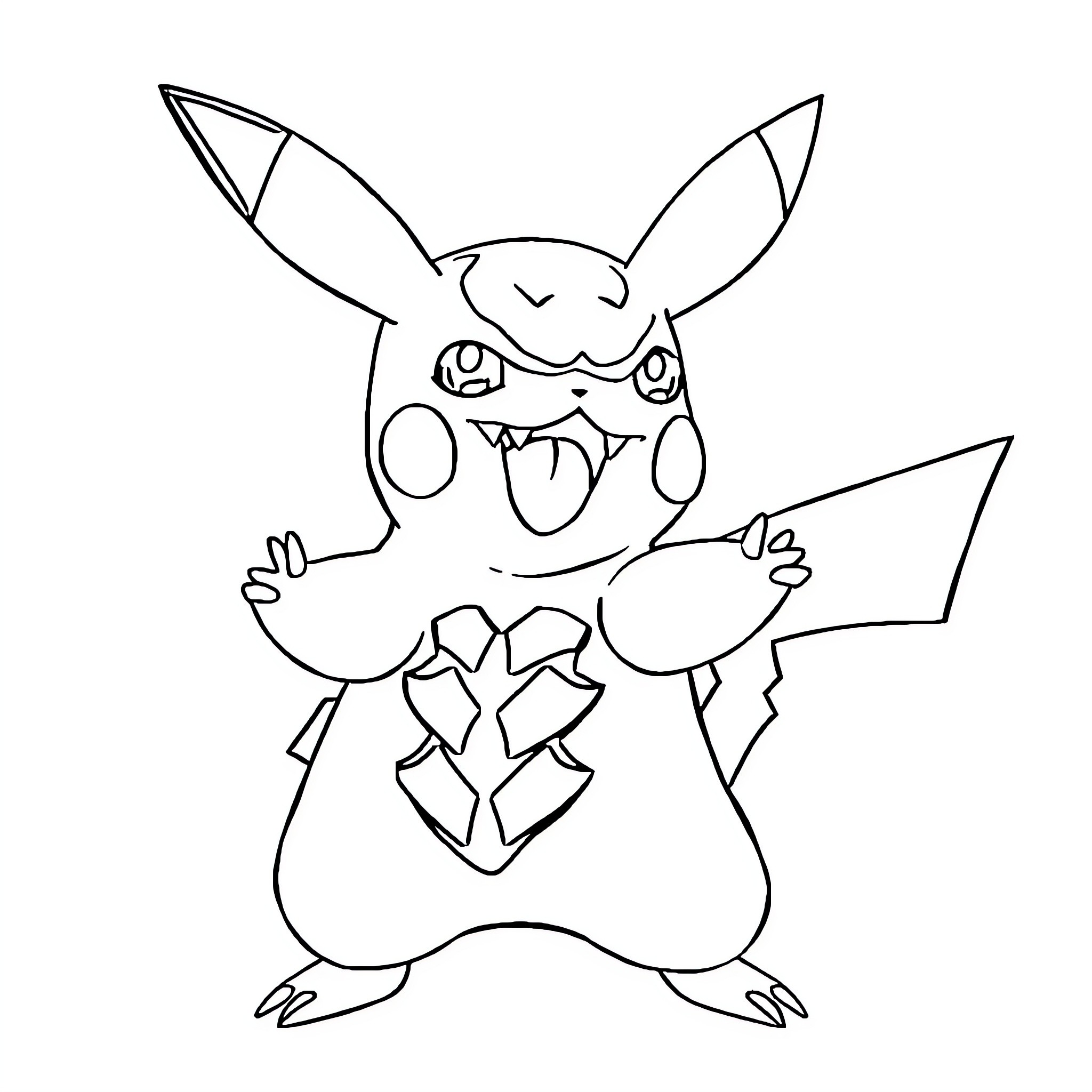 Pikachu striking a playful pose Coloring Page (free black-and-white line drawing printable PDF for all, from beginners to advanced learners, including children, teens, adults, and seniors)