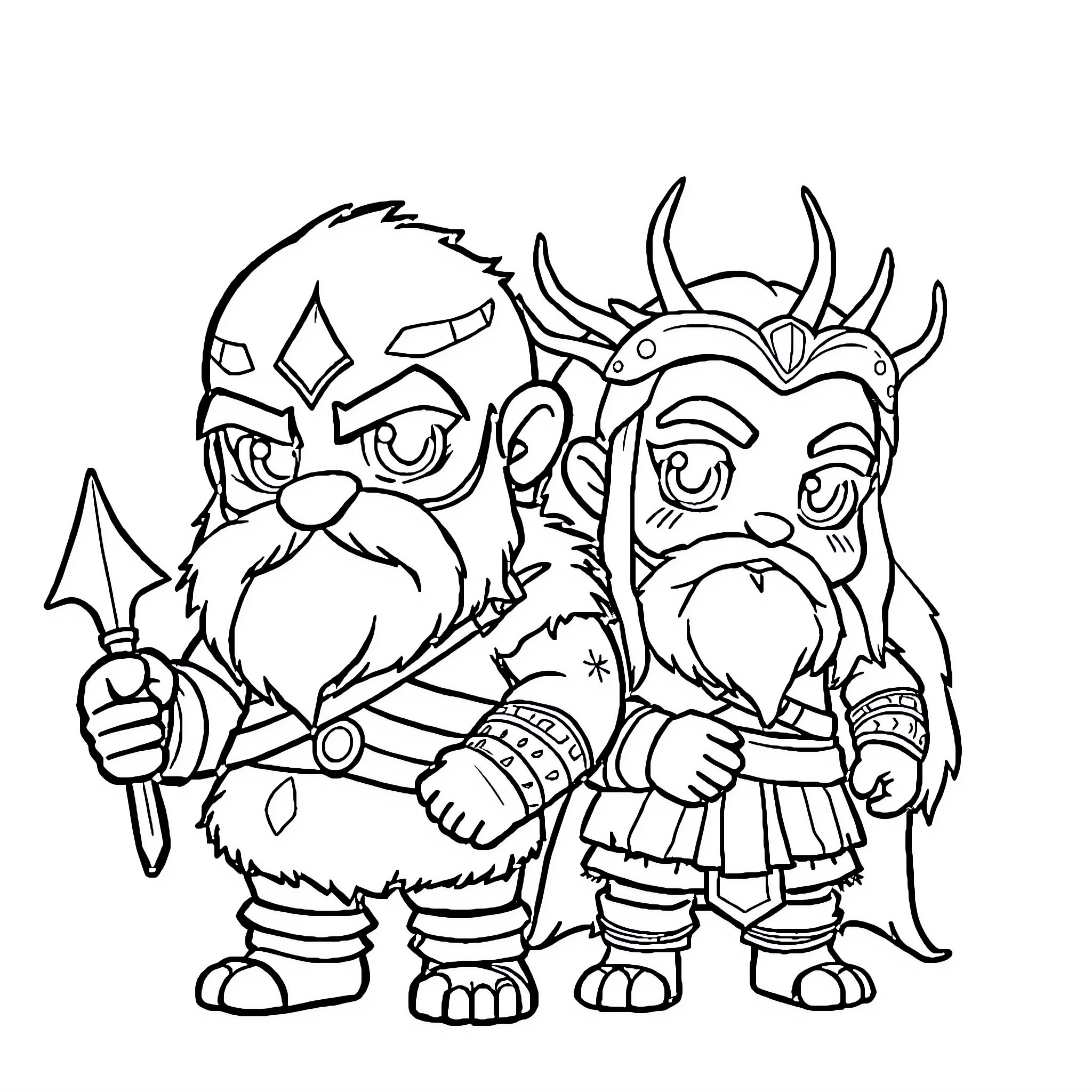 Kratos and his Monstrous Companions Coloring Page (free black-and-white line drawing printable PDF for all, from beginners to advanced learners, including children, teens, adults, and seniors)