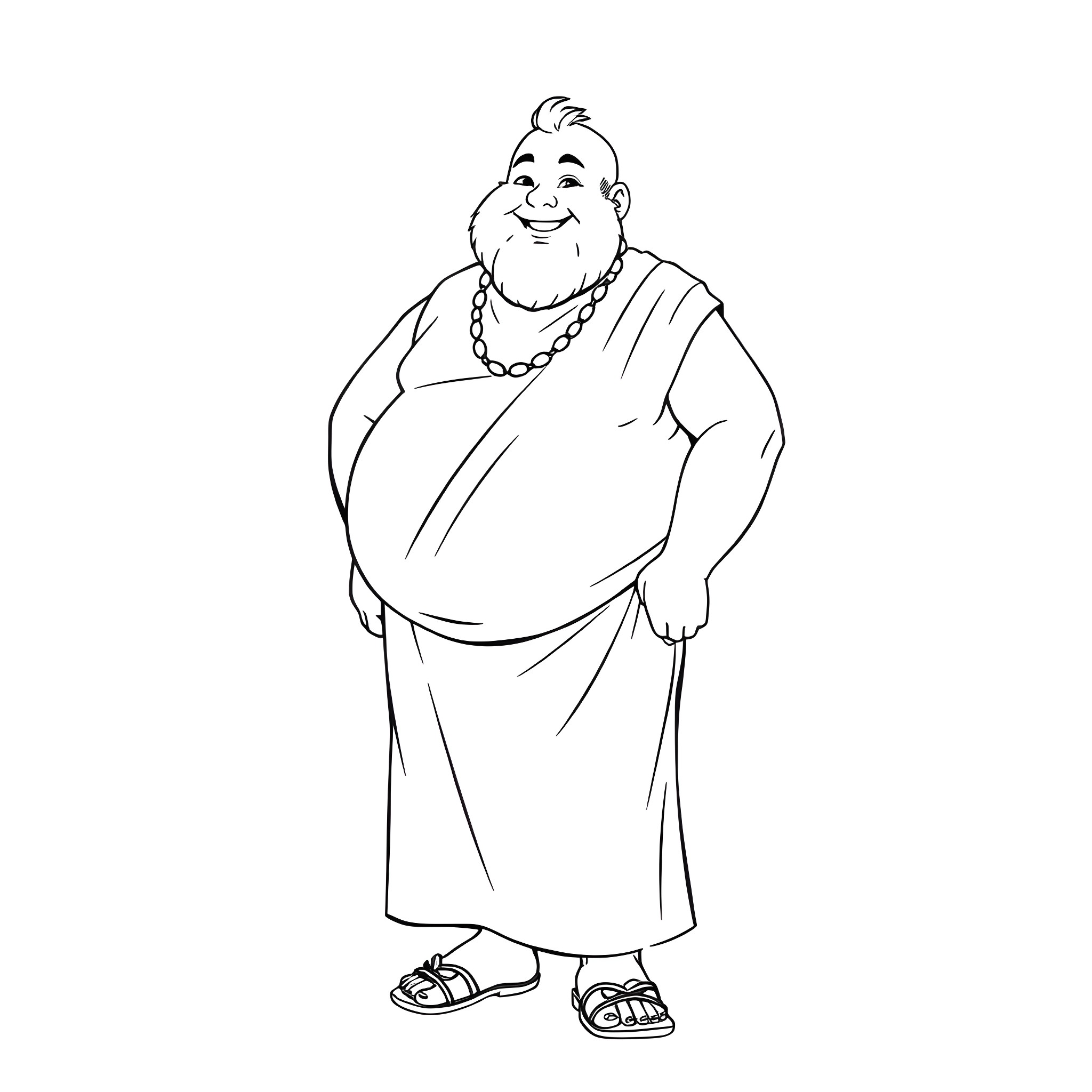 Man in traditional robe with beaded necklace Coloring Page (free black-and-white line drawing printable PDF for all, from beginners to advanced learners, including children, teens, adults, and seniors)