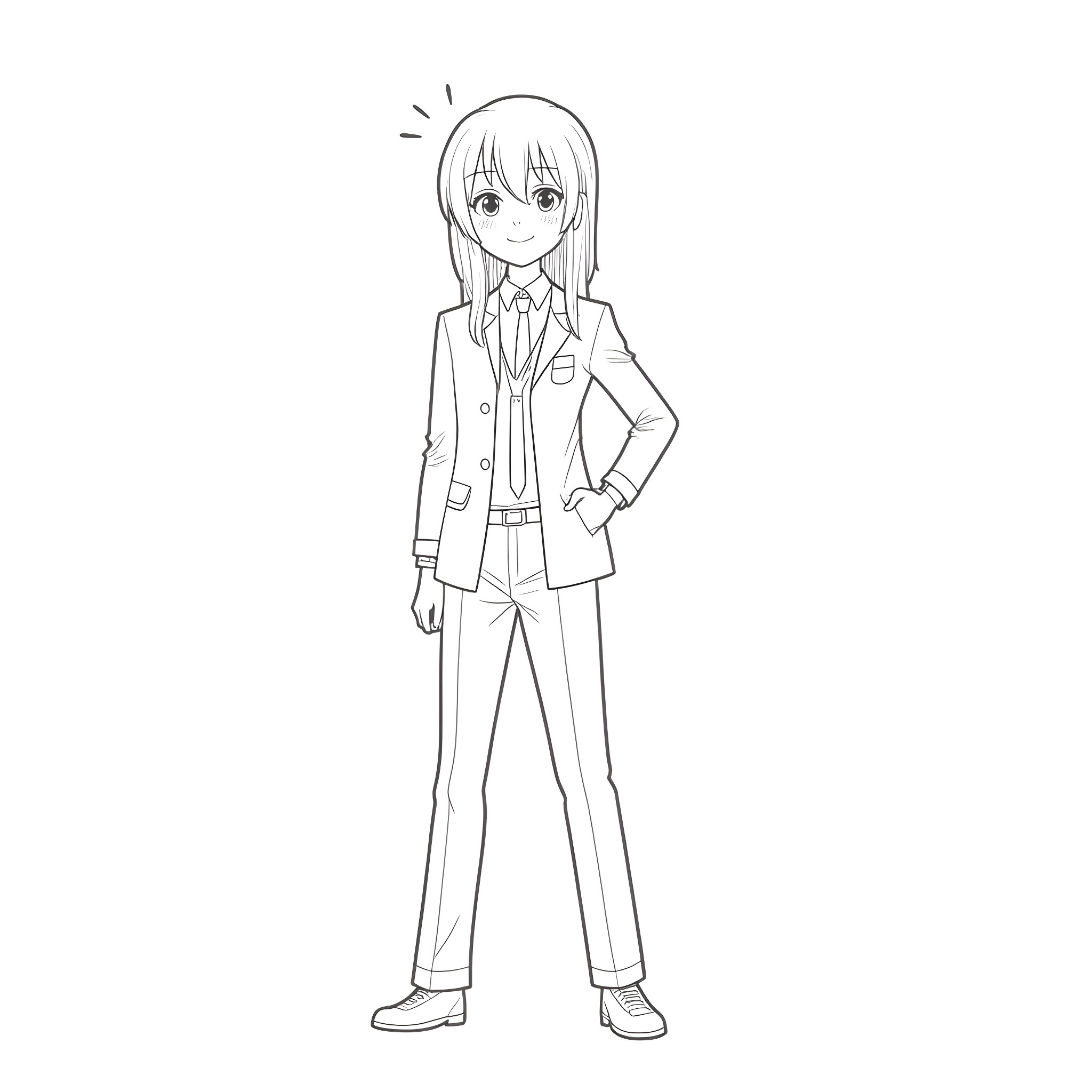 Kuromi in a formal school uniform outfit Coloring Page (free black-and-white line drawing printable PDF for all, from beginners to advanced learners, including children, teens, adults, and seniors)