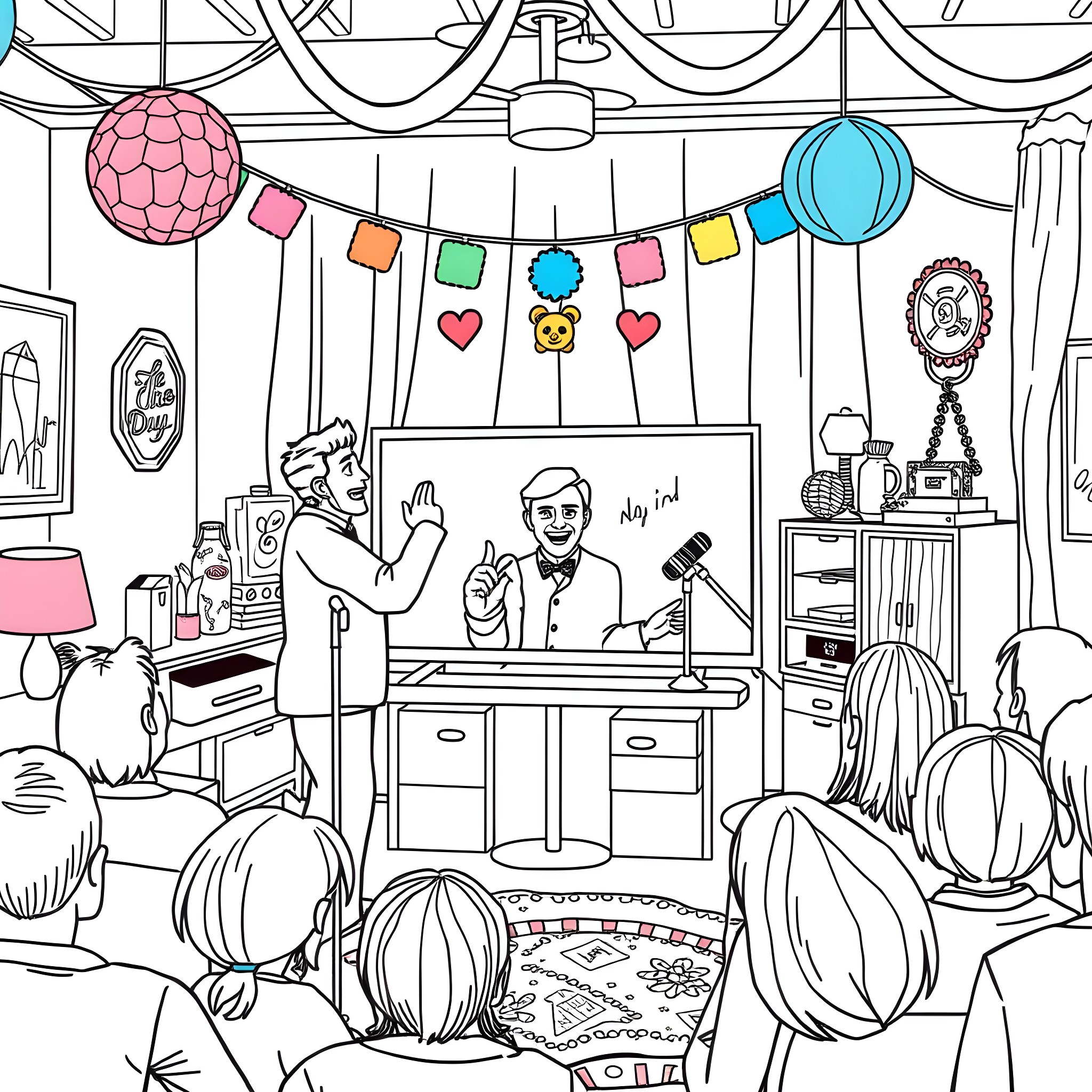 Felipe Neto Entertaining His Audience in a Lively Livestream Coloring Page (free black-and-white line drawing printable PDF for all, from beginners to advanced learners, including children, teens, adults, and seniors)