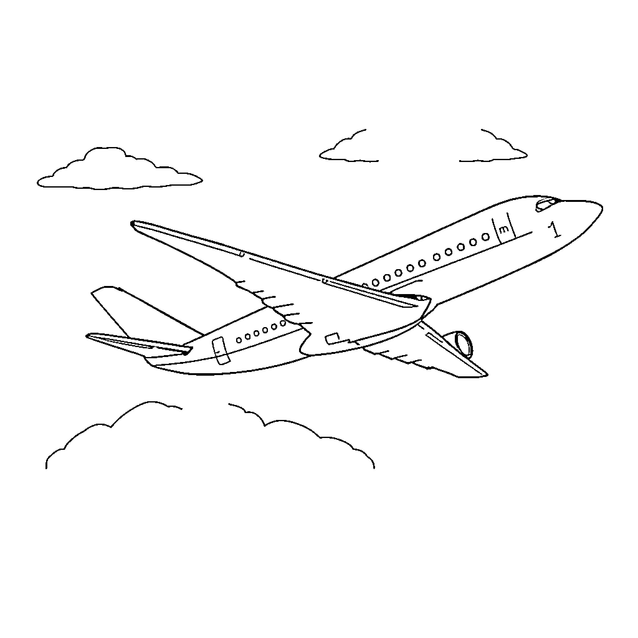 Plane taking flight in the sky Coloring Page (free black-and-white line drawing printable PDF for all, from beginners to advanced learners, including children, teens, adults, and seniors)