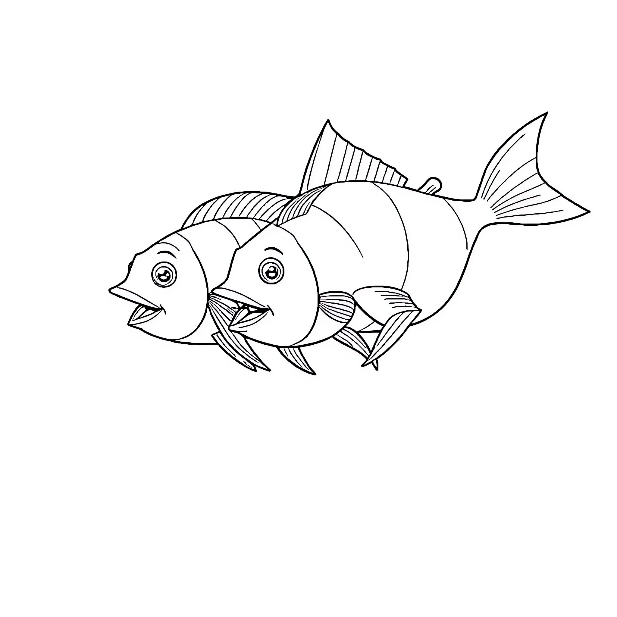 Fish swimming together in the ocean Coloring Page (free black-and-white line drawing printable PDF for all, from beginners to advanced learners, including children, teens, adults, and seniors)