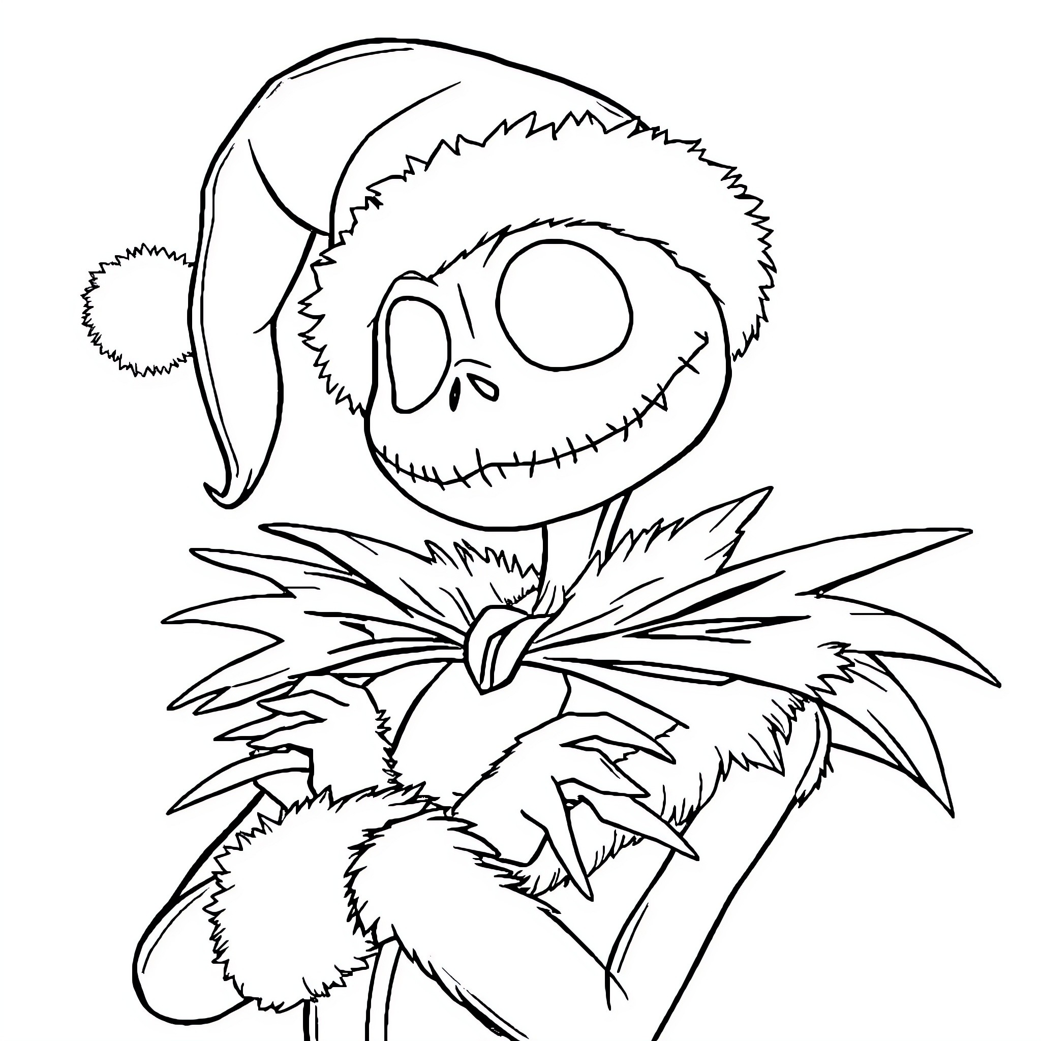 Jack Skellington enjoying a tropical vacation Coloring Page (free black-and-white line drawing printable PDF for all, from beginners to advanced learners, including children, teens, adults, and seniors)