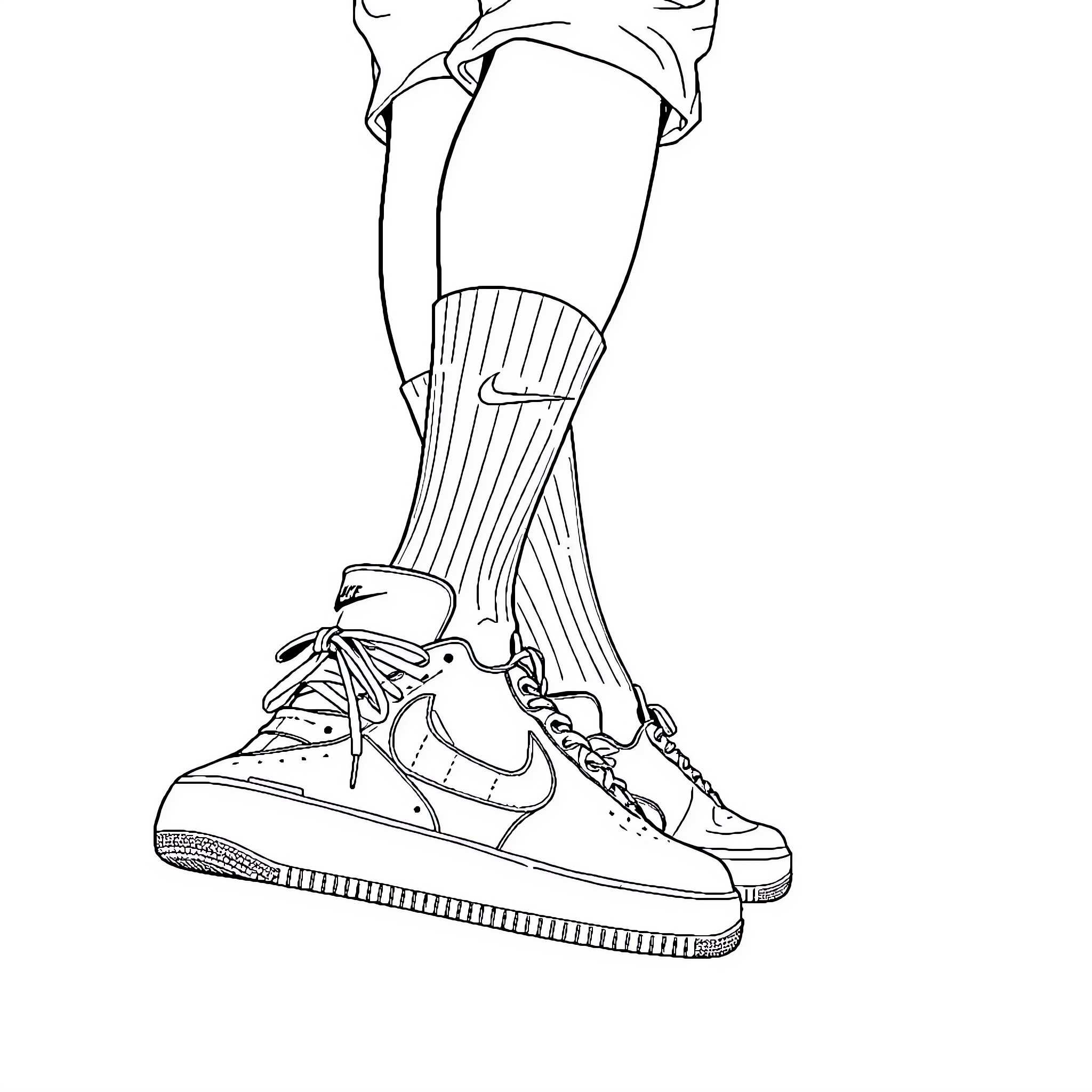 Girl wearing athletic sneakers and socks Coloring Page (free black-and-white line drawing printable PDF for all, from beginners to advanced learners, including children, teens, adults, and seniors)