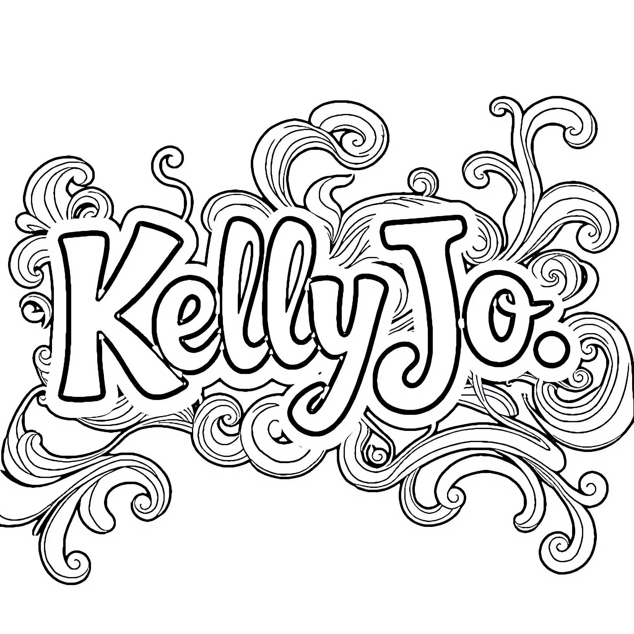 Kelly Jo's Colorful Doodle Adventure Coloring Page (free black-and-white line drawing printable PDF for all, from beginners to advanced learners, including children, teens, adults, and seniors)