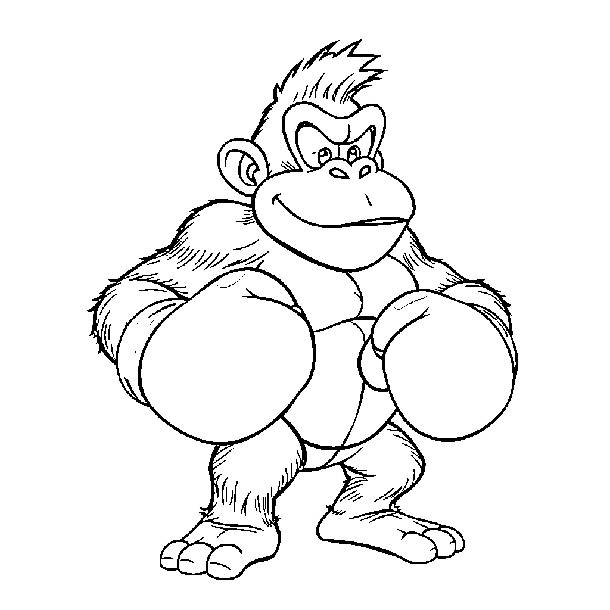 Donkey Kong in Fierce Pose Coloring Page (free black-and-white line drawing printable PDF for all, from beginners to advanced learners, including children, teens, adults, and seniors)
