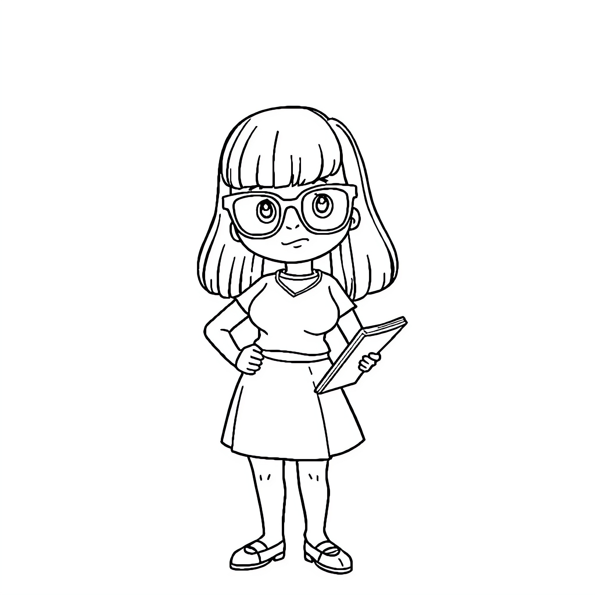 Tina Belcher studying with notepad and glasses Coloring Page (free black-and-white line drawing printable PDF for all, from beginners to advanced learners, including children, teens, adults, and seniors)