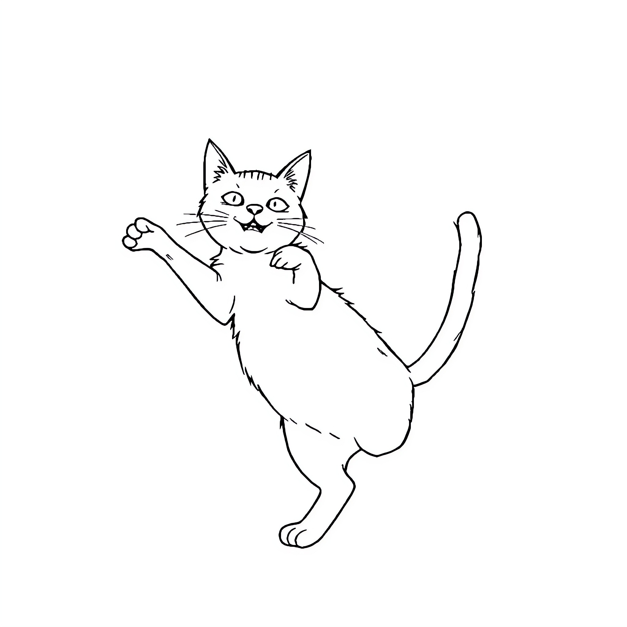 Cat playfully stretching its body Coloring Page (free black-and-white line drawing printable PDF for all, from beginners to advanced learners, including children, teens, adults, and seniors)