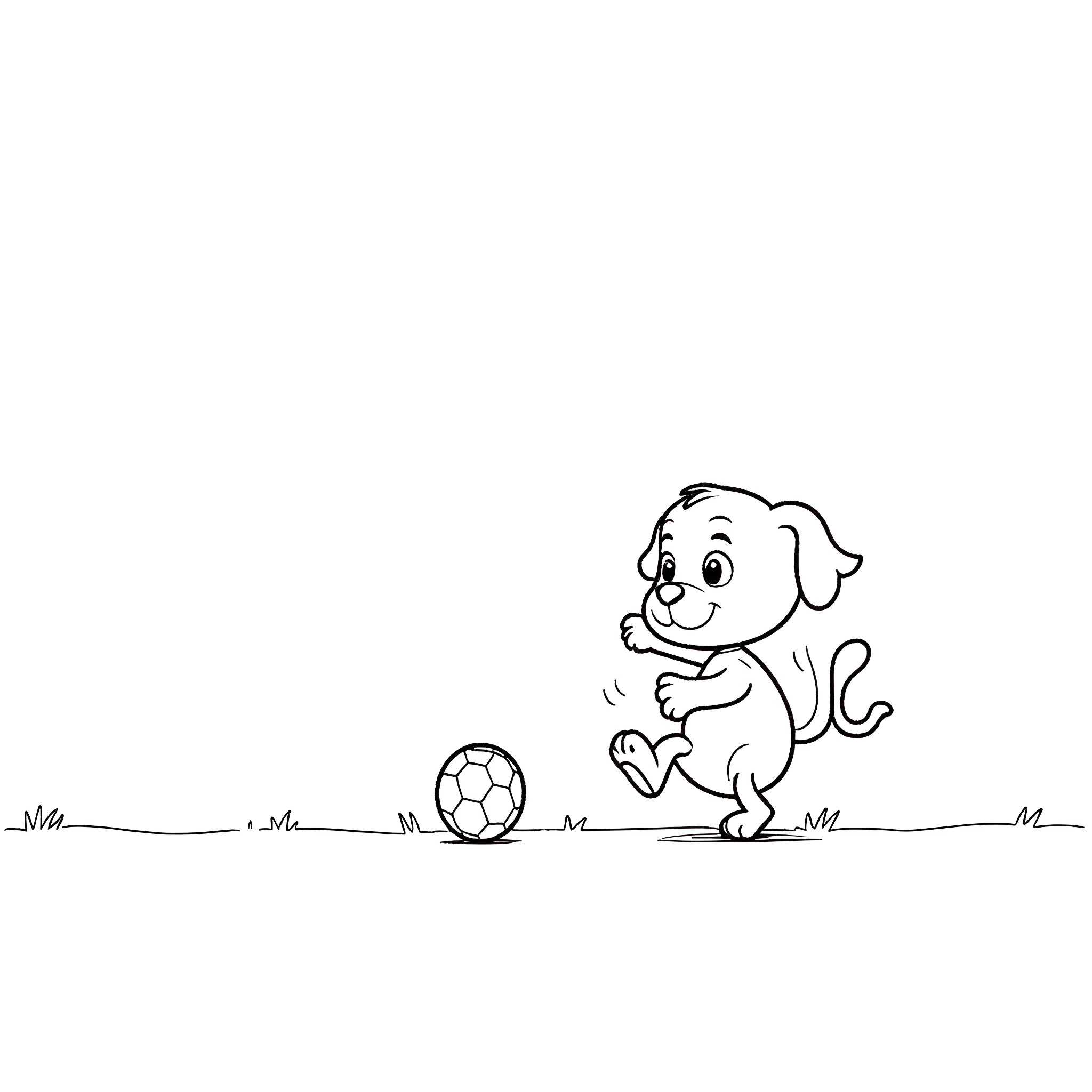 Bluey playing with a soccer ball happily Coloring Page (free black-and-white line drawing printable PDF for all, from beginners to advanced learners, including children, teens, adults, and seniors)