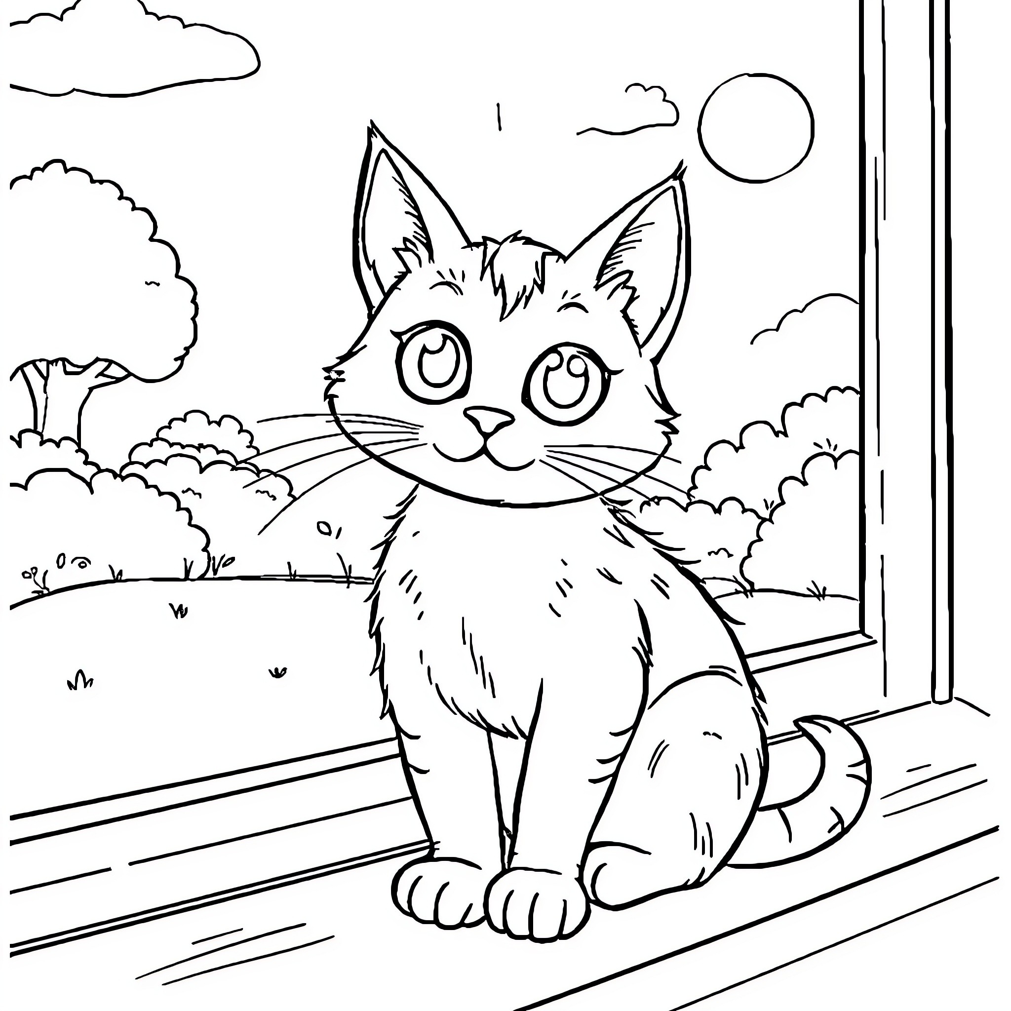 Oggy's Playful Adventure in the Cozy Outdoors Coloring Page (free black-and-white line drawing printable PDF for all, from beginners to advanced learners, including children, teens, adults, and seniors)