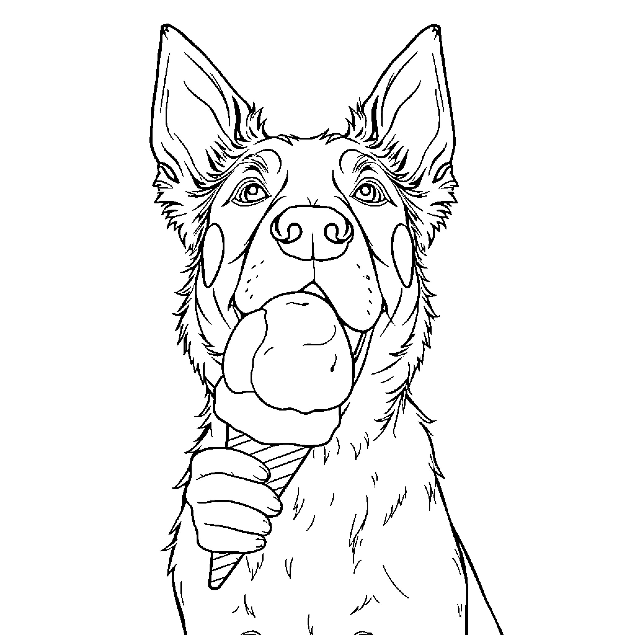 Kelpie dog with friendly expression Coloring Page (free black-and-white line drawing printable PDF for all, from beginners to advanced learners, including children, teens, adults, and seniors)
