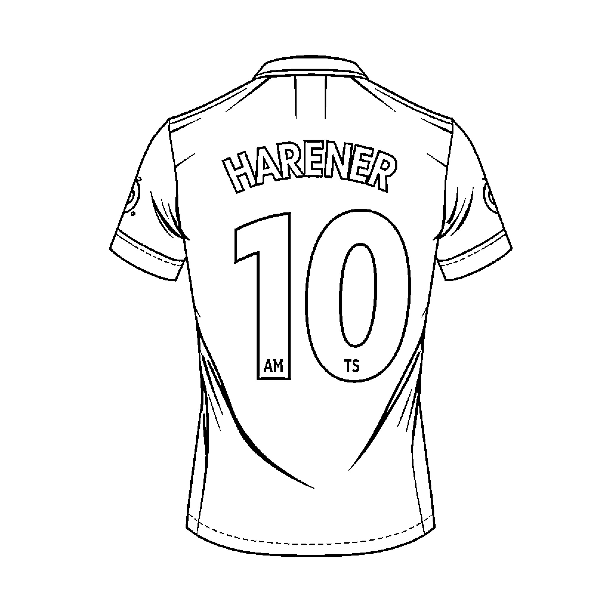 Jersey of a player named Harener with jersey number 10 Coloring Page (free black-and-white line drawing printable PDF for all, from beginners to advanced learners, including children, teens, adults, and seniors)