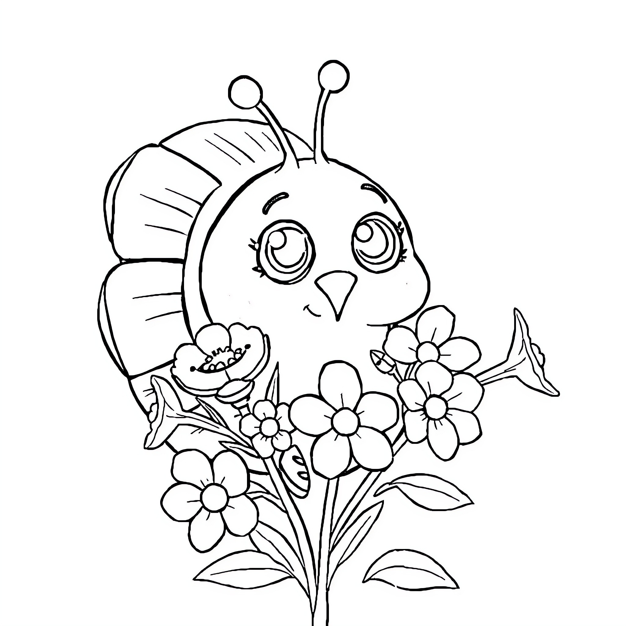 Gary's Cheery Floral Bouquet Coloring Page (free black-and-white line drawing printable PDF for all, from beginners to advanced learners, including children, teens, adults, and seniors)