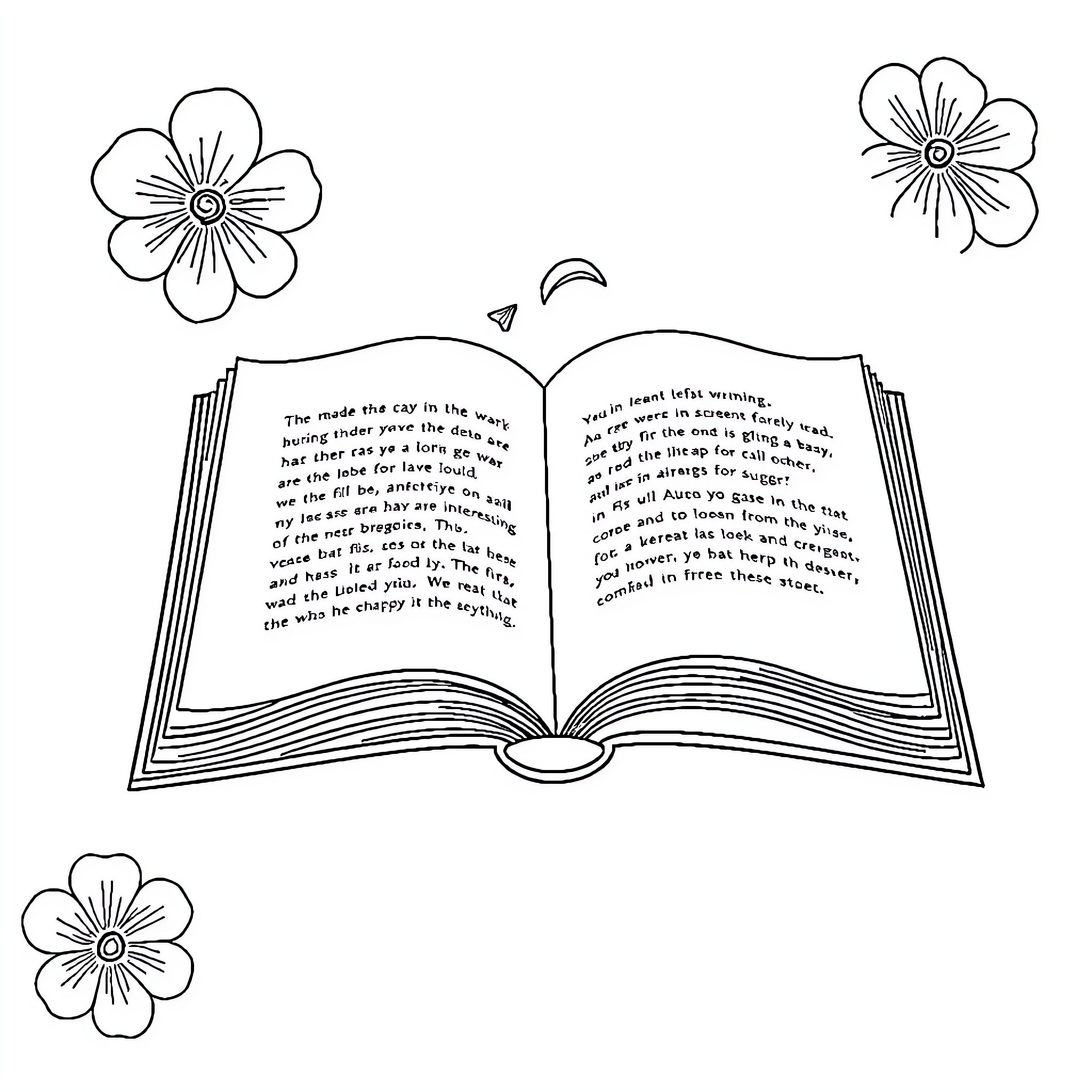 Book with floral designs and inspirational text Coloring Page (free black-and-white line drawing printable PDF for all, from beginners to advanced learners, including children, teens, adults, and seniors)
