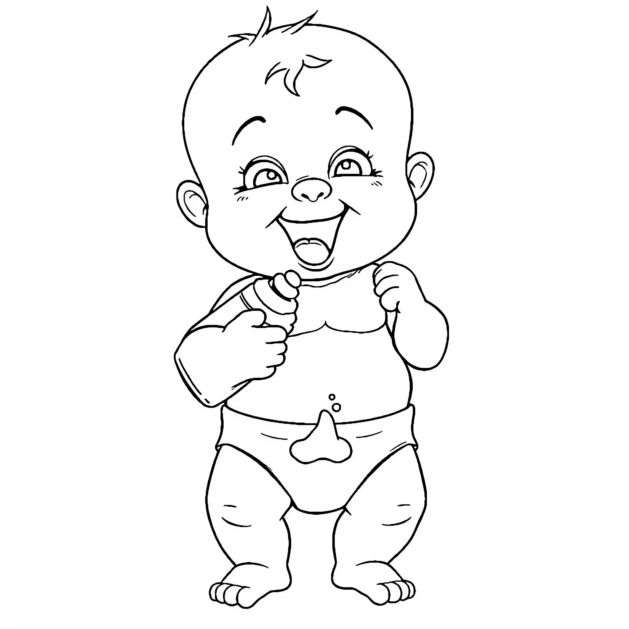 Baby happily playing with toy Coloring Page (free black-and-white line drawing printable PDF for all, from beginners to advanced learners, including children, teens, adults, and seniors)